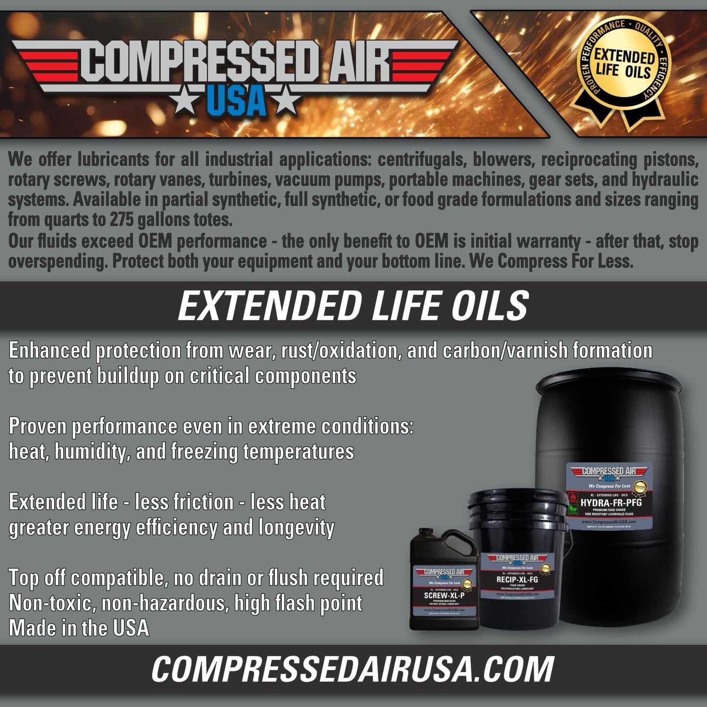 Food Grade 6000 Hour Rotary Screw Air Compressor Lubricating Oil - CompressedAirUSA - XL - Extended Life Oils (1 Gallon)
