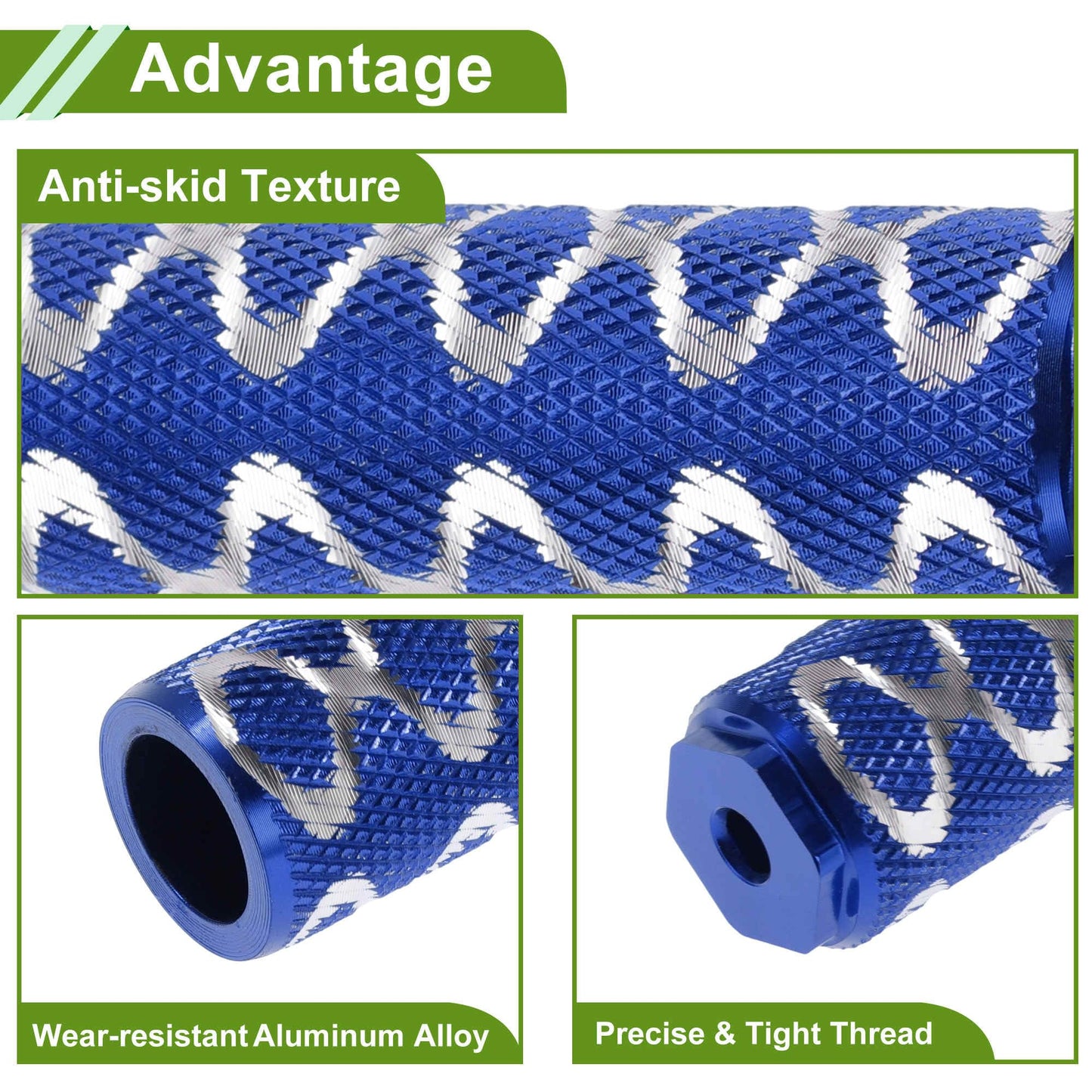 INFINAUTO 1 Set Aluminum Alloy Anti-Skid Bike Pegs 3" Length Circle Texture Bicycle Backseats Stands Cycling Foot Pegs M6 Axles Blue