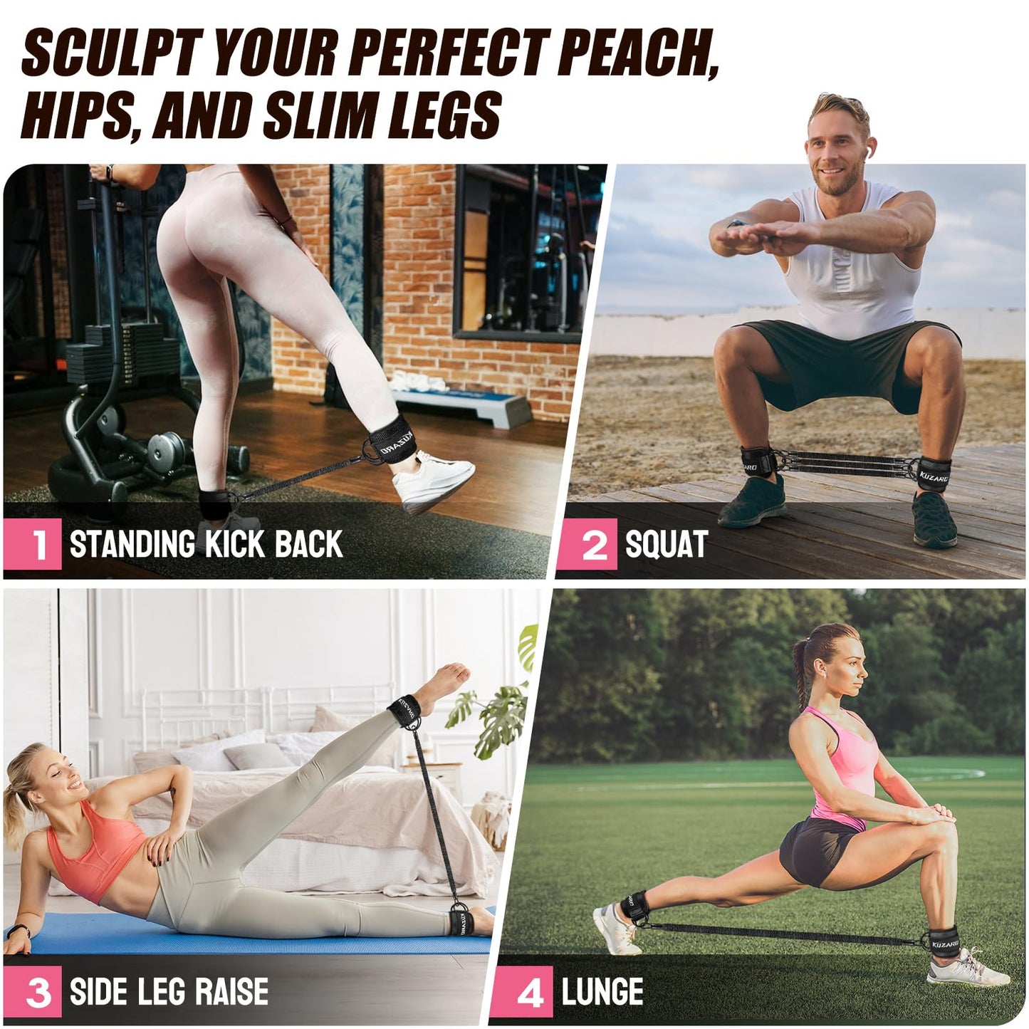 Resistance Bands Set with Ankle Straps, Glutes Workout Equipment, Ankle Bands for Working Out, Butt Exercise Equipment for Women Legs and Glutes - Perfect for Home Workouts and Fitness Training