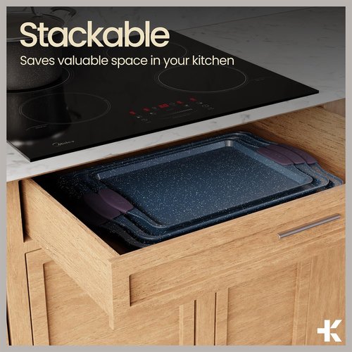 BAKKEN Nonstick Baking Pan Set - Carbon Steel Bakeware with Blue Silicone Handles | Oven Safe Up to 450°F, 18-Piece Set