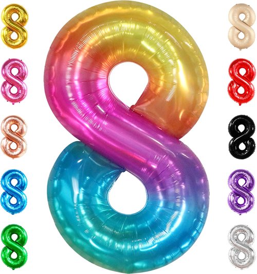 KatchOn Giant Rainbow Number 8 Balloon - 40 Inch Colorful Tie Dye Design for Birthday & Anniversary Celebrations