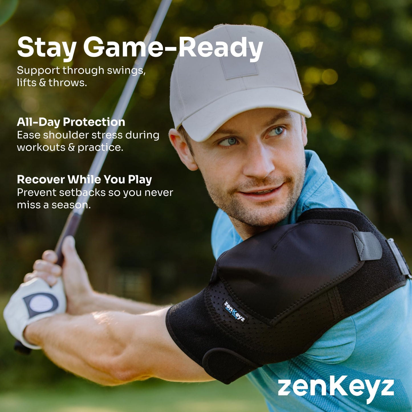 ZENKEYZ Shoulder Brace for Men & Women - Size S/M (Chest 28-38") - Gray Neoprene Compression Sleeve - Adjustable Strap for Rotator Cuff & Joint Stability - Integrated Ice/Heat Pocket - Ambidextrous Support
