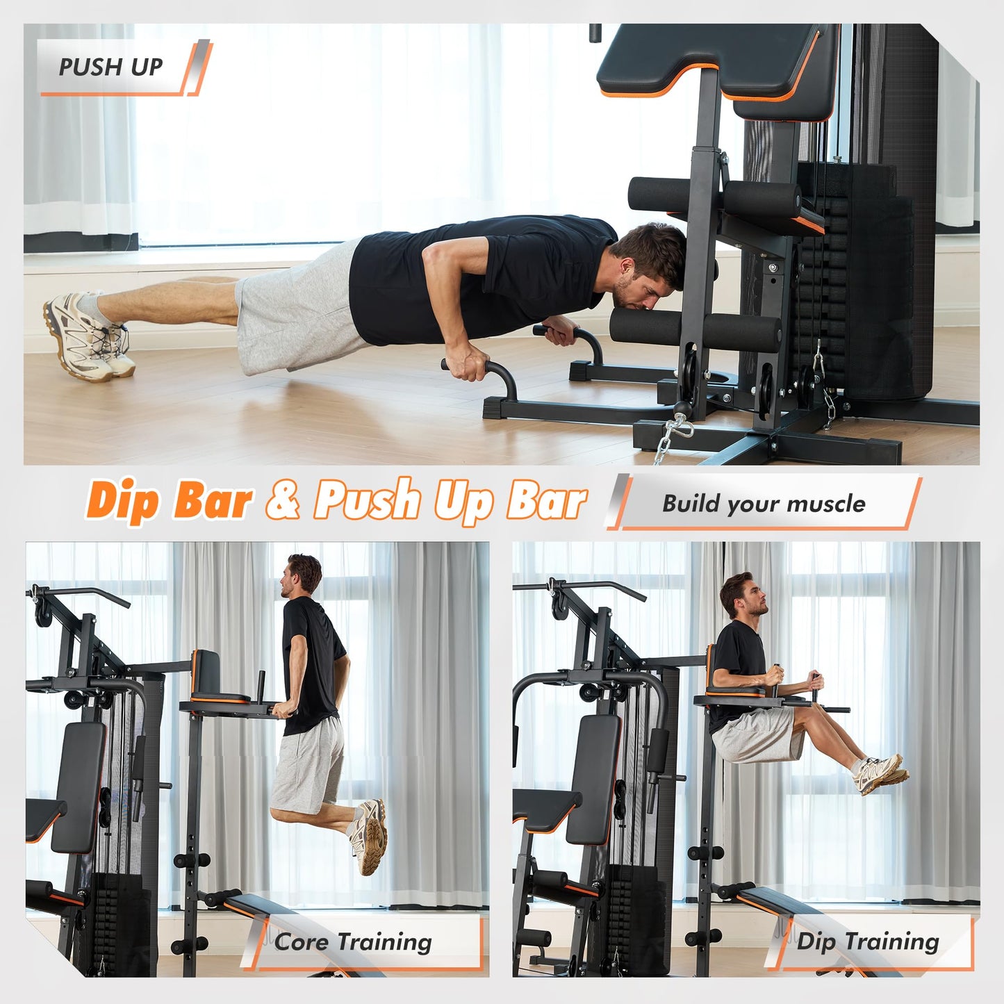 Home Gym with 118 LBS Weight Stack, Multifunctional Workout Station, All-in-One Exercise Equipment for Full Body Strength Training