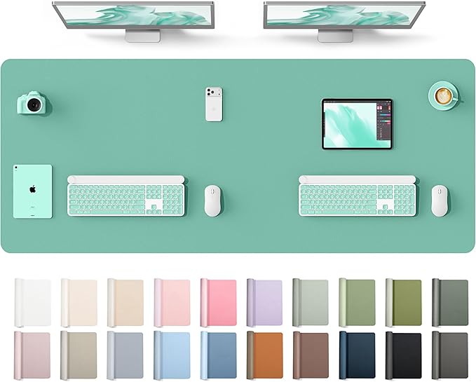 YSAGi Leather Desk Protector, Office Mat, Large Mouse Mat, Non-Slip PU Leather Blotter, Laptop Desk Mat, Waterproof Writing Pad for Office and Home(Green-Blue, 63" x 24")