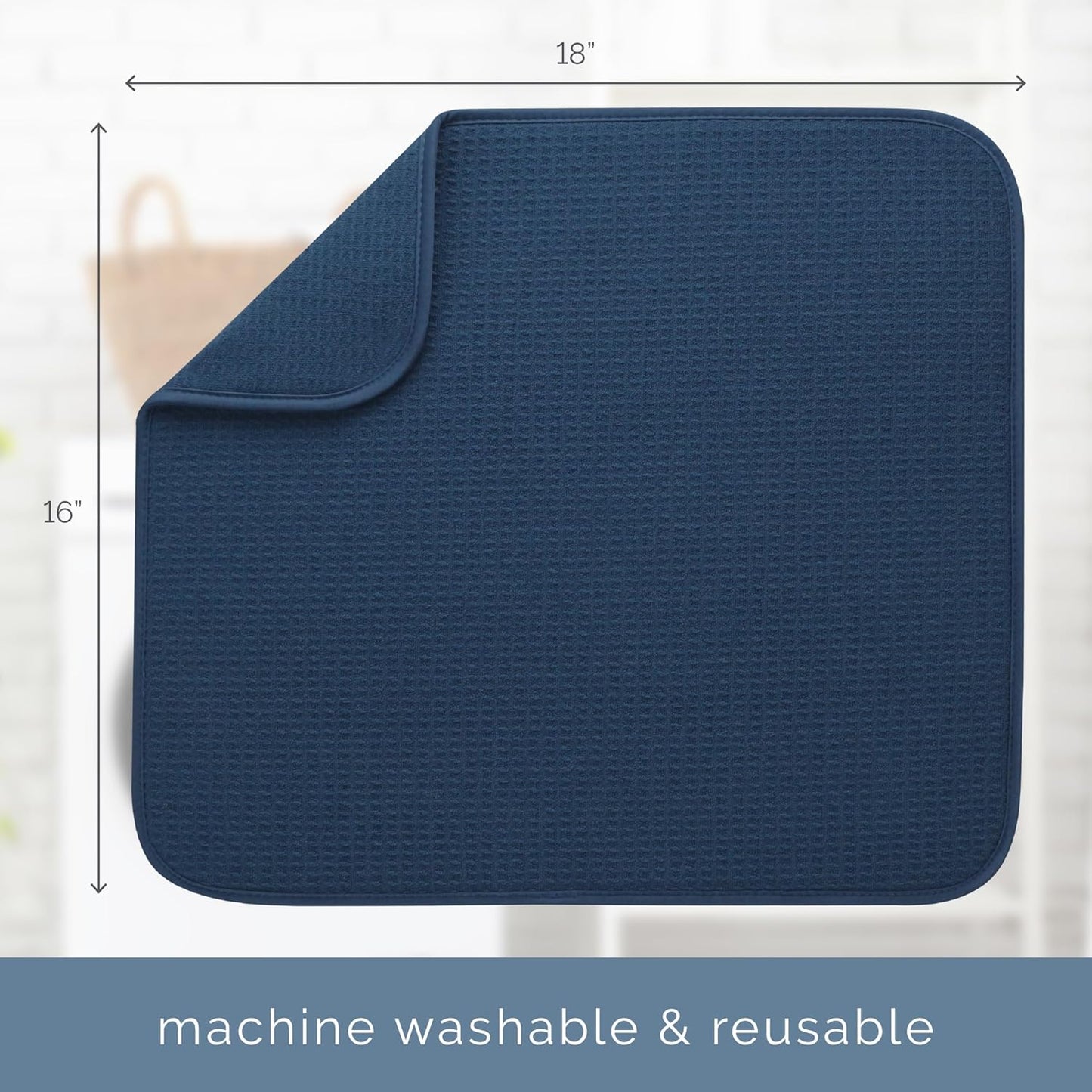 S&T INC. Dish Drying Mat - Absorbent Microfiber Kitchen Counter Pad, 16” x 18”, Navy Color