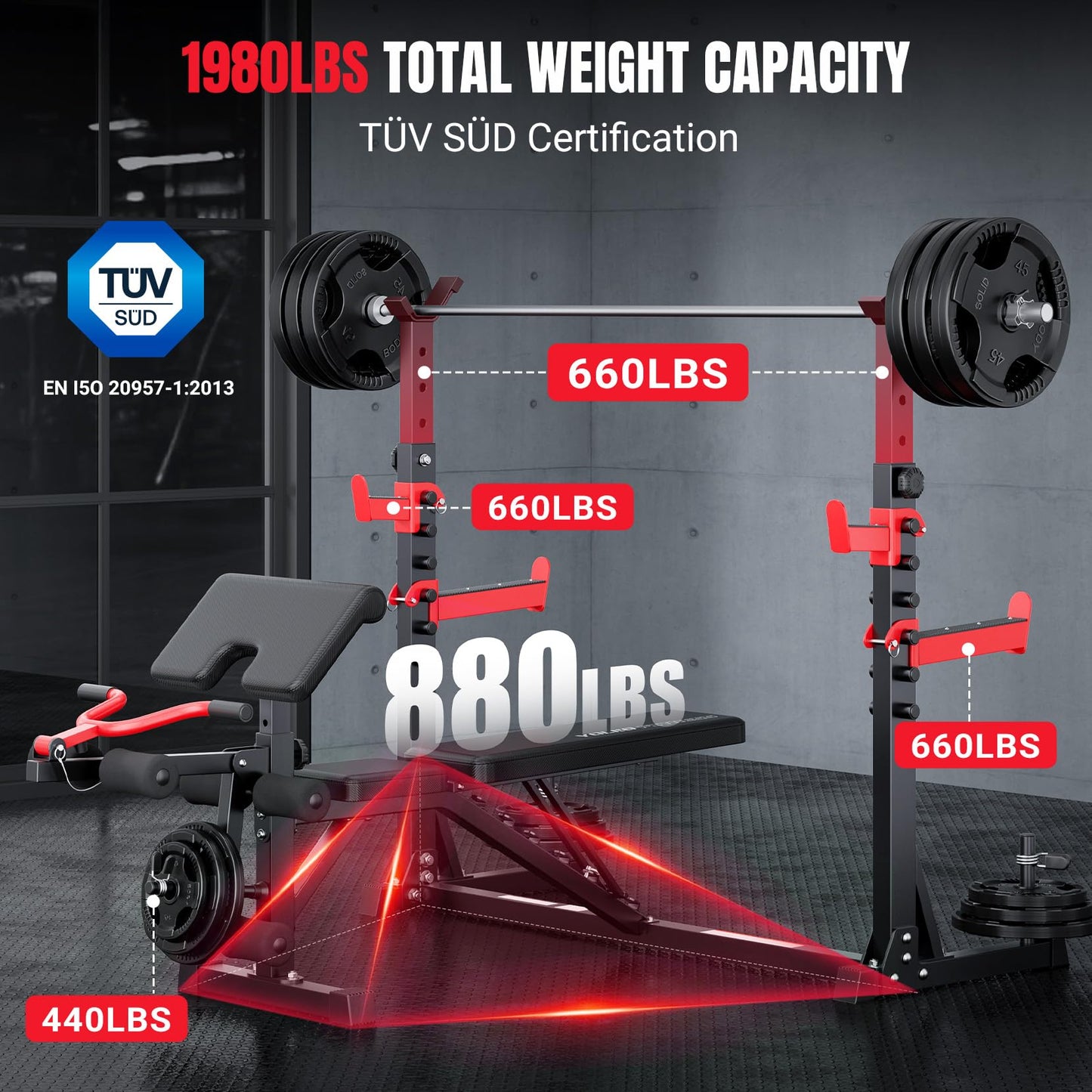 Yoleo Weight Bench with Rack - Bench Press Set, Leg Extension, Preacher Curl & Flat/Incline/Decline Full Body Workout Bench, Adjustable Olympic Weight Benches for Home Gym(47.44IN WIDE GRIP) (47.44“ Wide Grip)