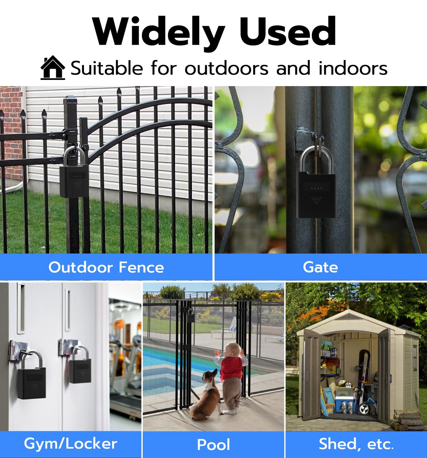 eLinkSmart Fingerprint Padlock with Key Backup, Heavy Duty Weatherproof Bluetooth Biometric Keyless Electronic Digital Smart Pad Lock for Gate Outdoor Fence Storage Locker Pool Shed