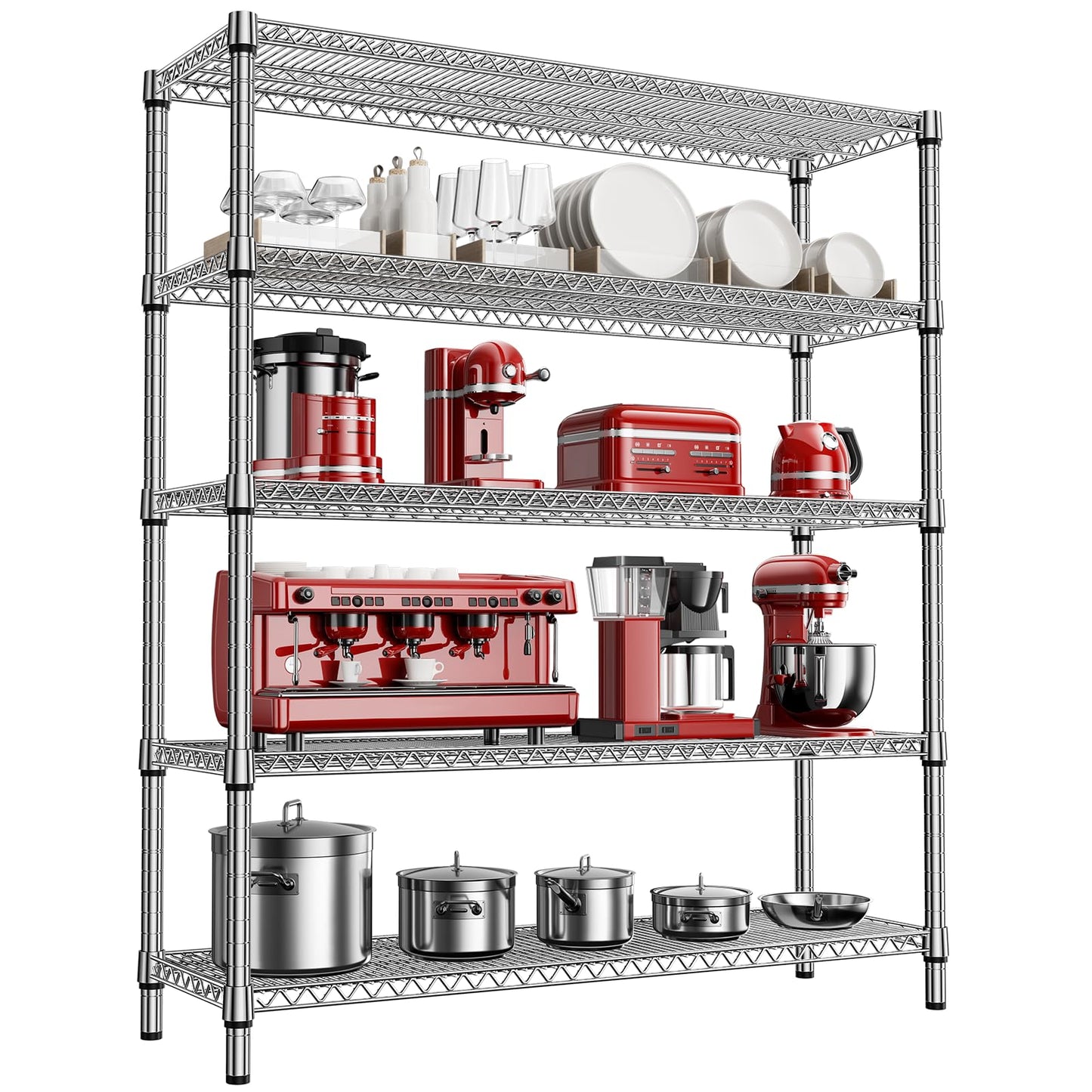 M MZG 3500LBS 59" W 5 Tier Storage Shelves Rack Metal Wire Shelving Unit, Storage Standing Shelf Organizer for Laundry Bathroom Kitchen Pantry Closet Garage, Chrome 17.7" D x 59.1" W x 70.4" H
