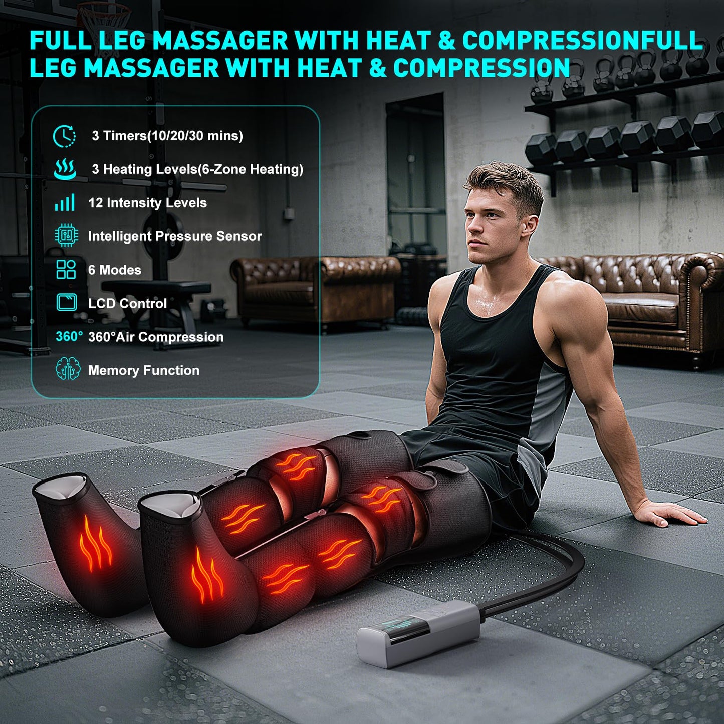 MZCNU Leg Compression Massager for Circulation and Pain Relief, Compression Boots with Heated Knee, 6 Modes 12 Intensities 3 Timers, Foot Calf Thigh Recovery Machine, Gifts for Man Woman, Black