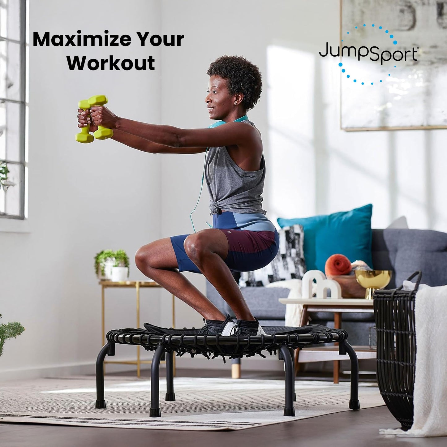 JumpSport 39" Essential Fitness Trampoline | Model 220, 230, 250 | Exercise Trampoline | 30 Low-Impact Bungees