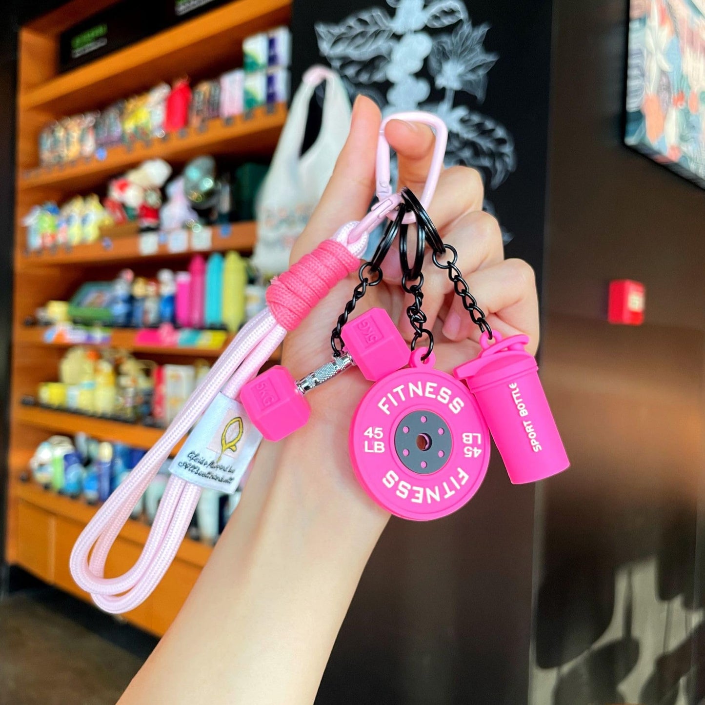 Bandfol Silicone Dumbbell Keychain Bag Purse Charms Fitness Gift for Gym Lover, Gym Accessories for Women & Man (Pink)