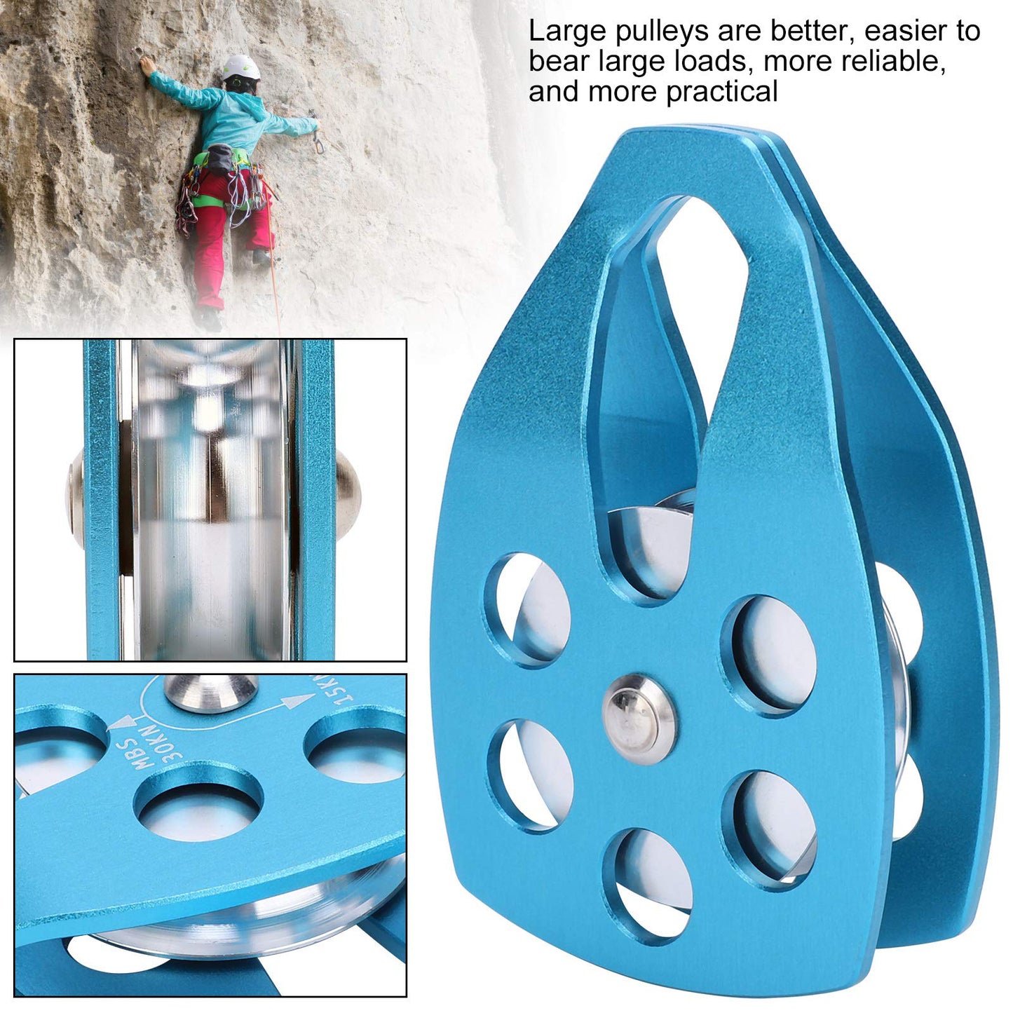 lvifloae Outdoor Mountaineering Climbing Large Sideplate Single Sheave Aluminum Rope Pulley Single Sheave