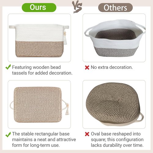 Mkono Woven Storage Basket - Decorative Cotton Rope Cube for Organizing Clothes & Toys | 13'' x 10'' x 9'', Brown & White