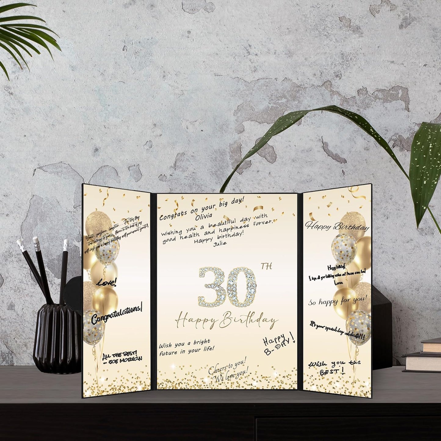 DARUNAXY 30th Birthday Party Decorations - Alternative Signature Guest Book | Black Gold Theme