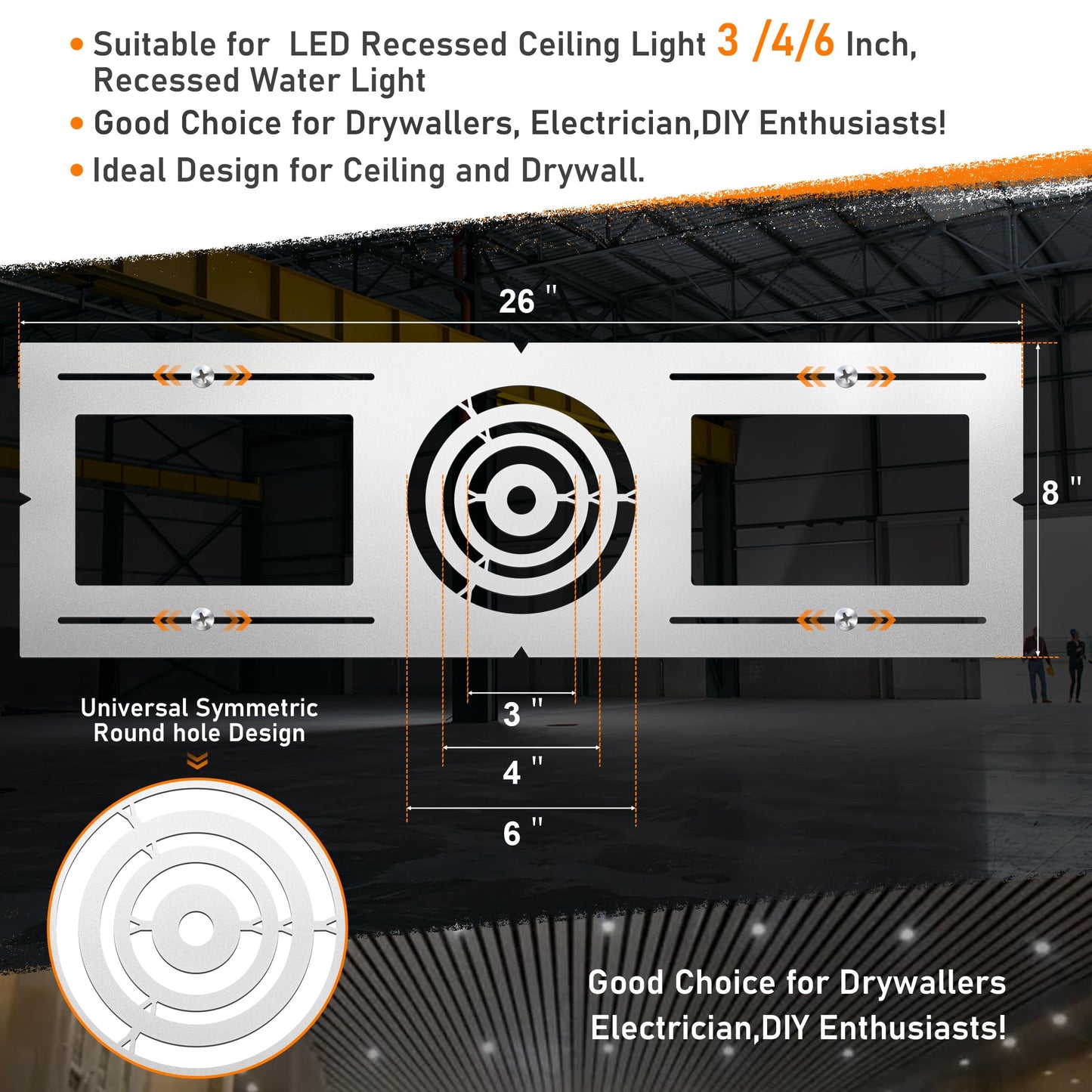 New Construction Mounting Plate, 3-4-6”, New Construction Rough in Plate for LED Downlight, Slim Recessed Lights, LED Recessed Ceiling Lights, Recessed Lighting Housing Plate,36PC