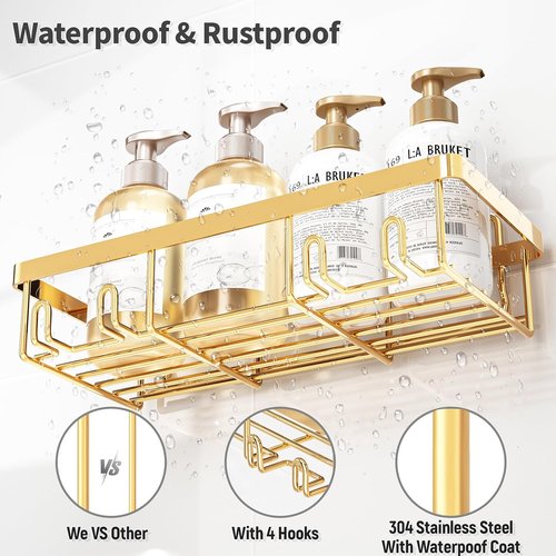 Liuoud Shower Caddy Organizer - Rustproof Stainless Steel Wall Storage Basket Set | 5 Pack, Gold