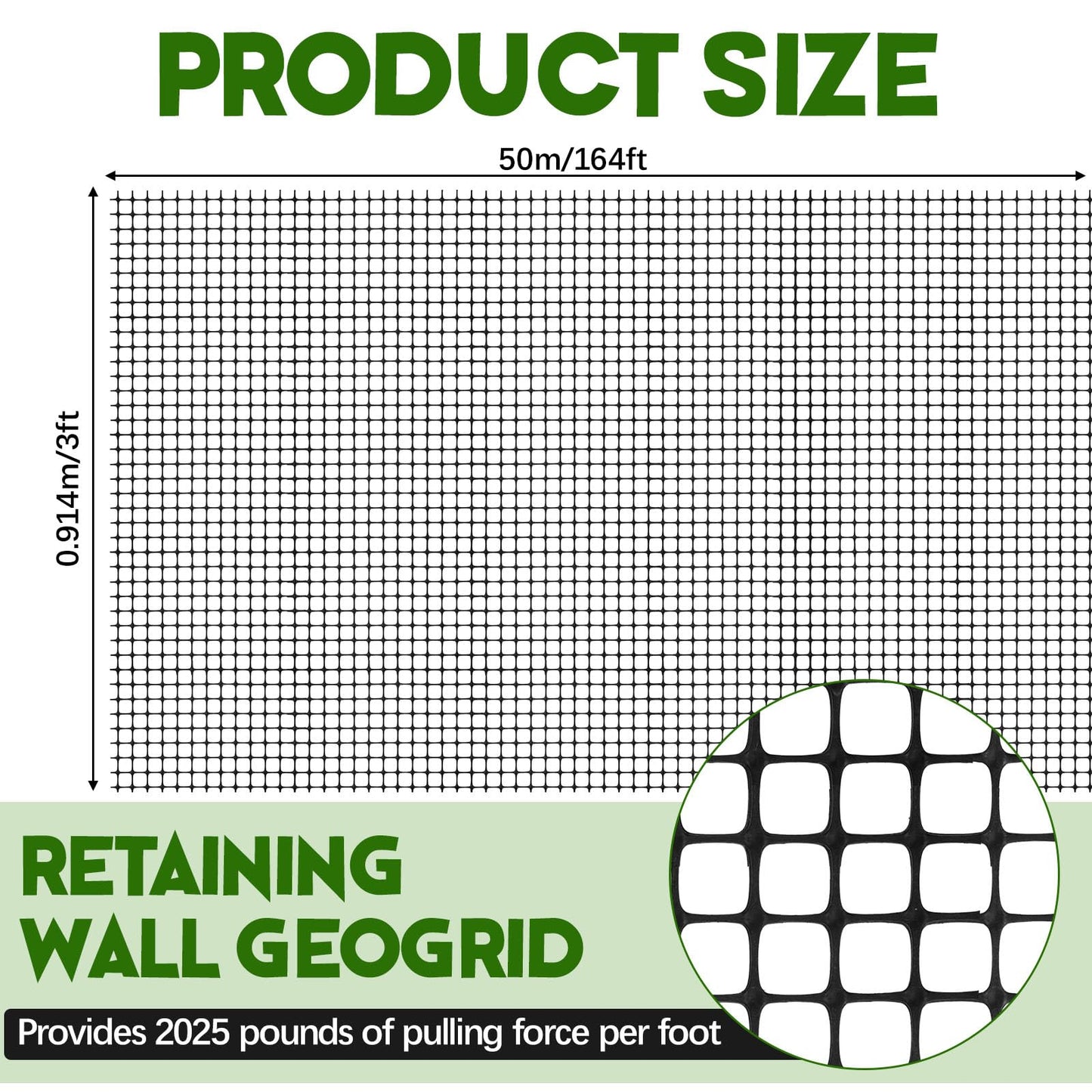 Wesnoy 3ft x 164ft Bi-Directional Universal Retaining Wall Geogrid Driveway Stabilization Grids Gravel Grid Walls Geocell Geogrid for Retaining Wall
