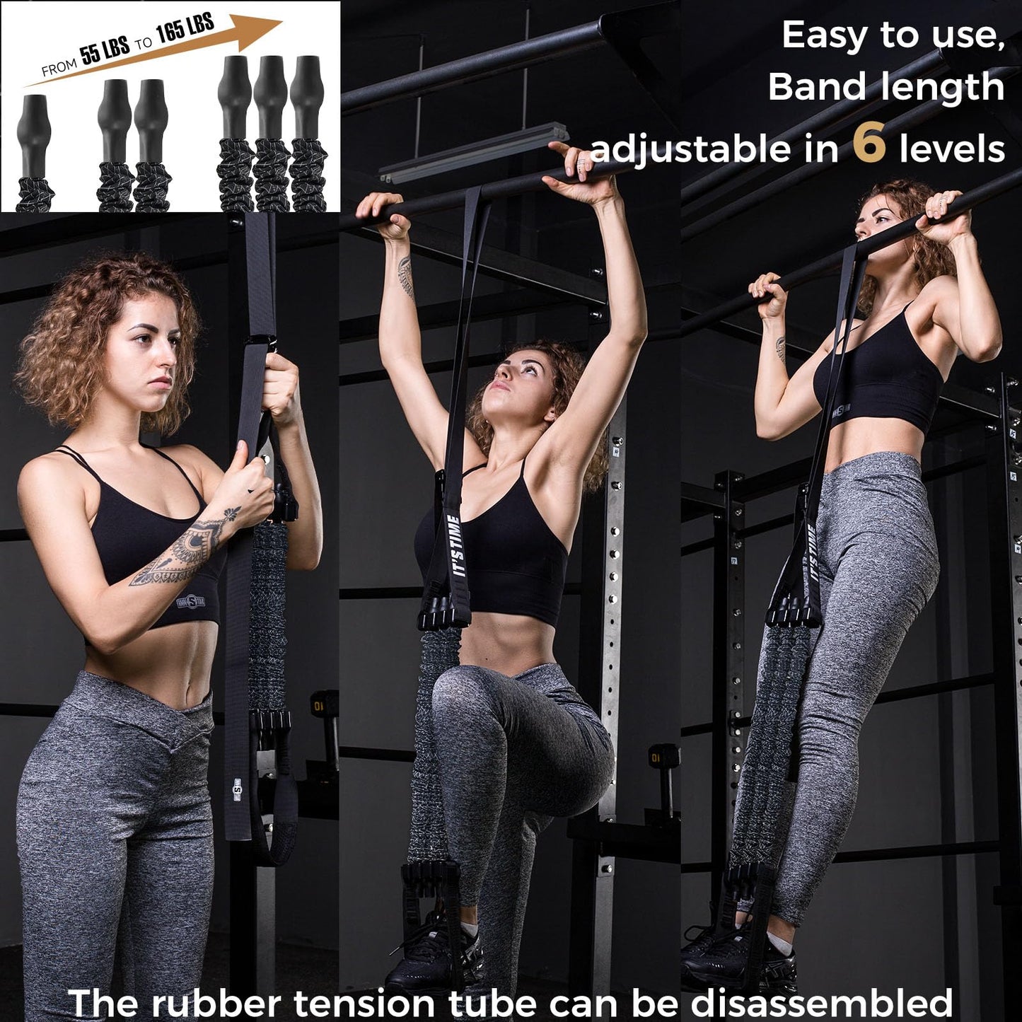 Innstar Pull Up Assistance Bands, Heavy Duty Resistance Band for Pull Up Assist, Adjustable Resistance 165-265lbs with Fabric Feet/Knee Rest, Pull Up Bands Assistance Bands (Upgrade Black 165lbs)