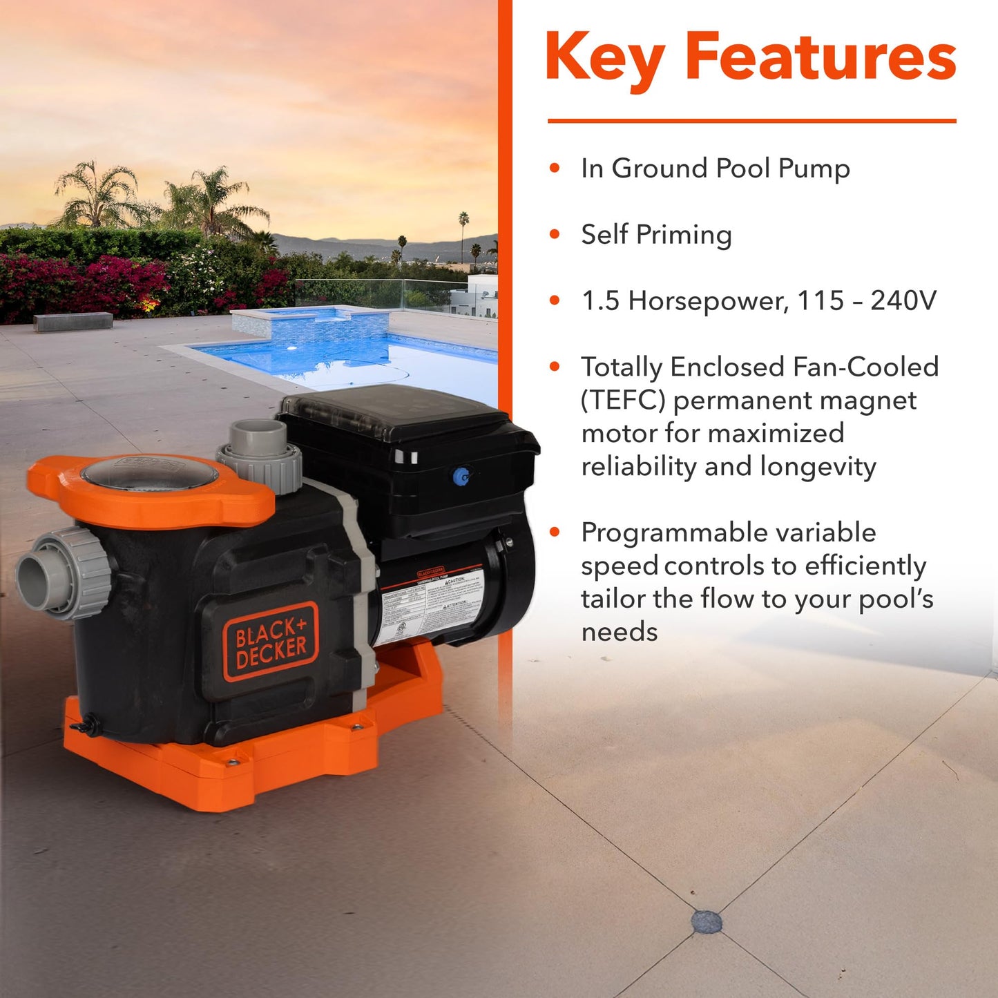 BLACK+DECKER 1.5 HP Variable Speed In Ground Pool Pump – WiFi Enabled, Energy Star Certified, Dual Voltage (115V/230V)