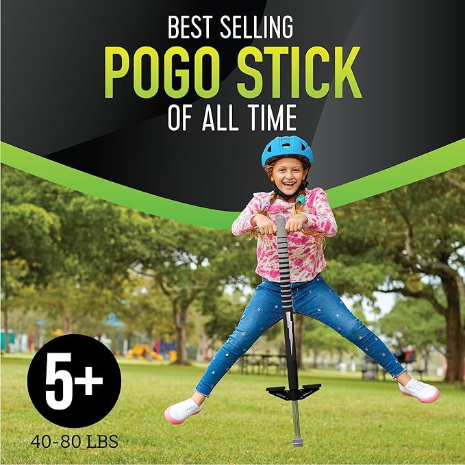 Flybar Maverick 2.0 Foam Pogo Stick for Kids Ages 5 and Up, 40 to 80 Pounds, Outdoor Kids Toys, Rubber Grip, by The Original Pogo Stick Company (Black Lightning)