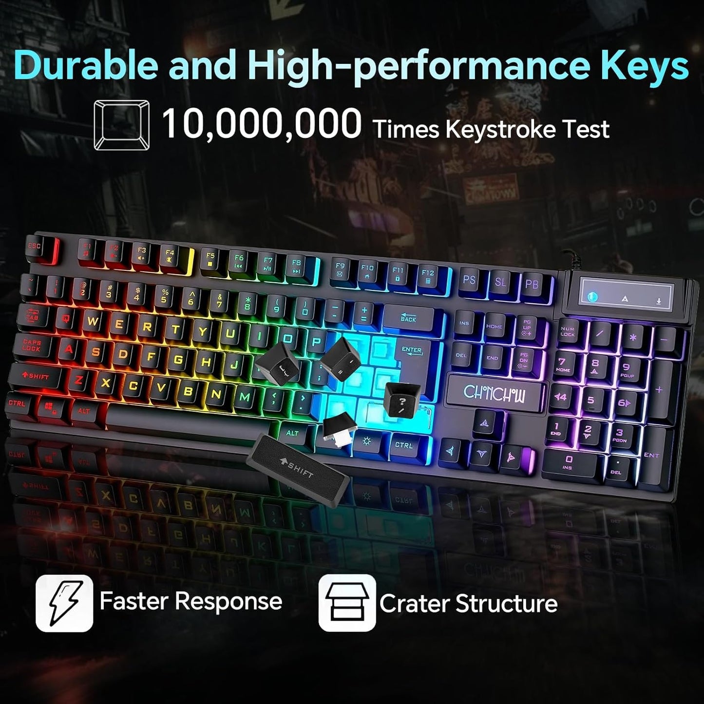 CHONCHOW 3200DPI Set PS4 Gaming Keyboard and Mouse Combo, USB Wired RGB Backlit, Mechanical Feel Anti-ghosting Keyboard