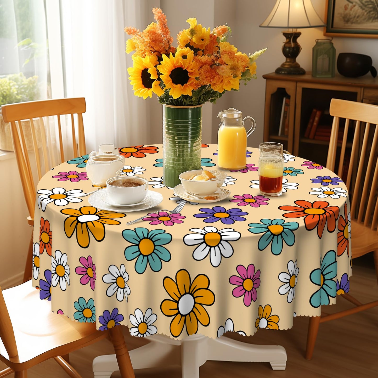 Eikione Fall Tablecloth 70 Inch, Maple Leaf Table Cloth, Waterproof, Wrinkle Free Polyester Table Cover for Autumn Picnics, Halloween Dining Decorations