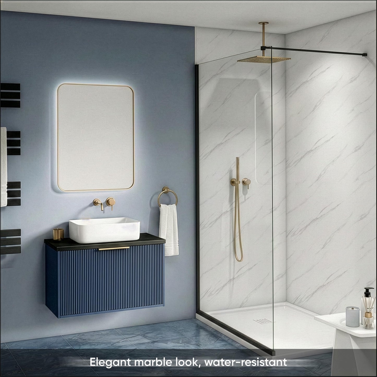 IZODEKOR 4 Pcs 24"x48" PVC Marble Wall Panels - Realistic Marble Look, 3D Wall Panels for Shower Tile and Interior Decoration - Covers 30 Square Feet | Ice Berg Grey