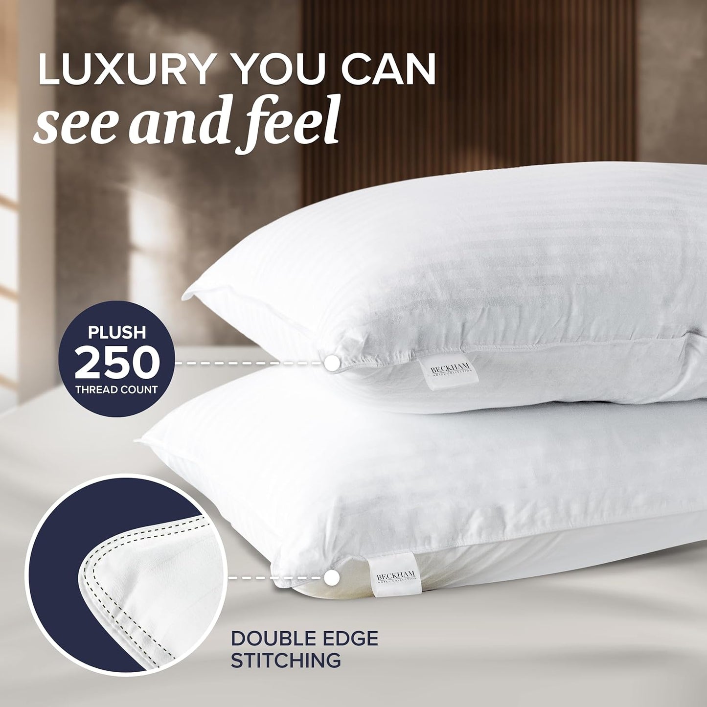 Beckham Hotel Collection Bed Pillows - Soft Down Alternative with Cooling Pillowcases | Queen Size Set of 2, White