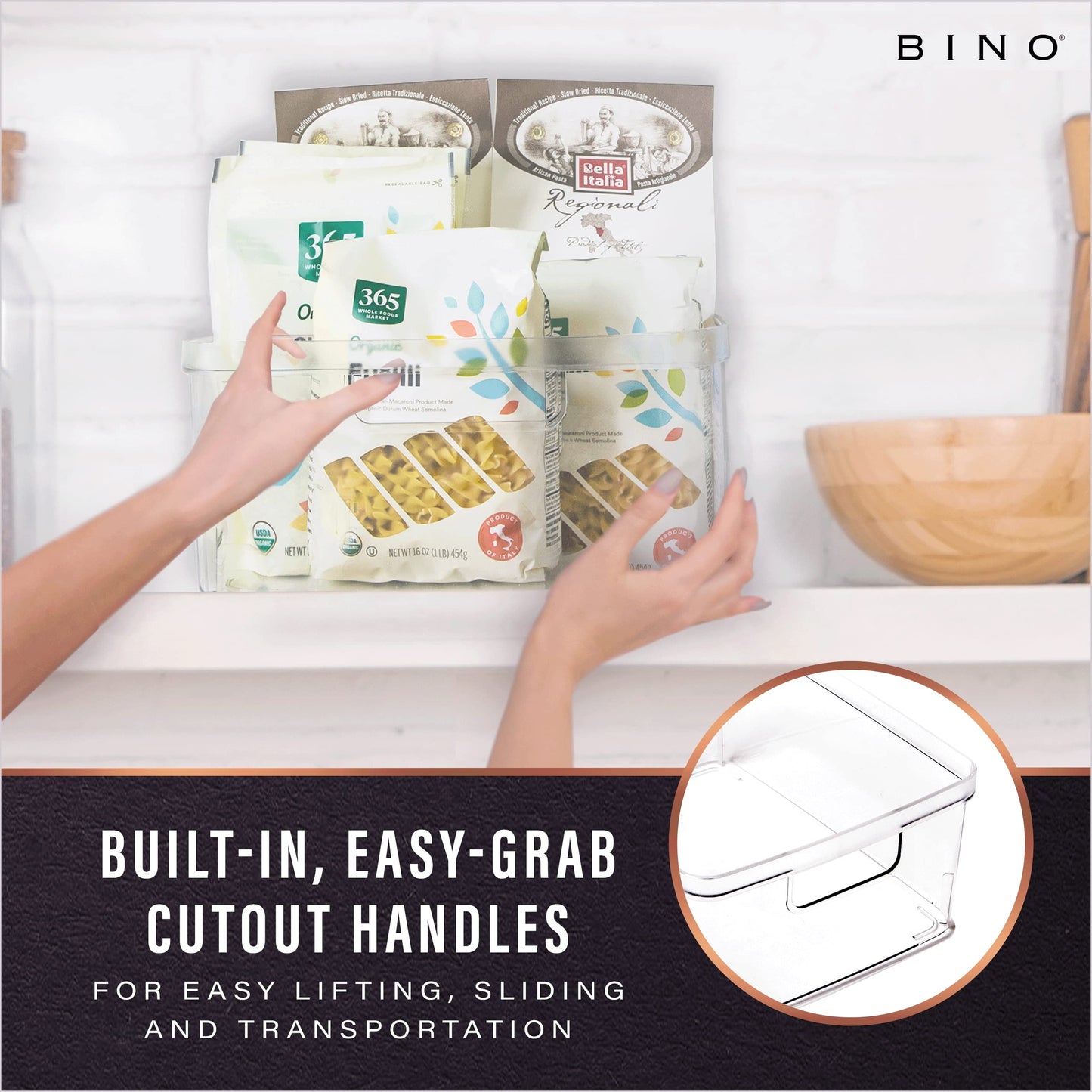 BINO | Plastic Storage Bins, Medium - 2 Pack | THE LUCID COLLECTION | Multi-Use Built-In Handles | BPA-Free | Clear Storage Containers | Fridge Organizer | Pantry & Home Organization