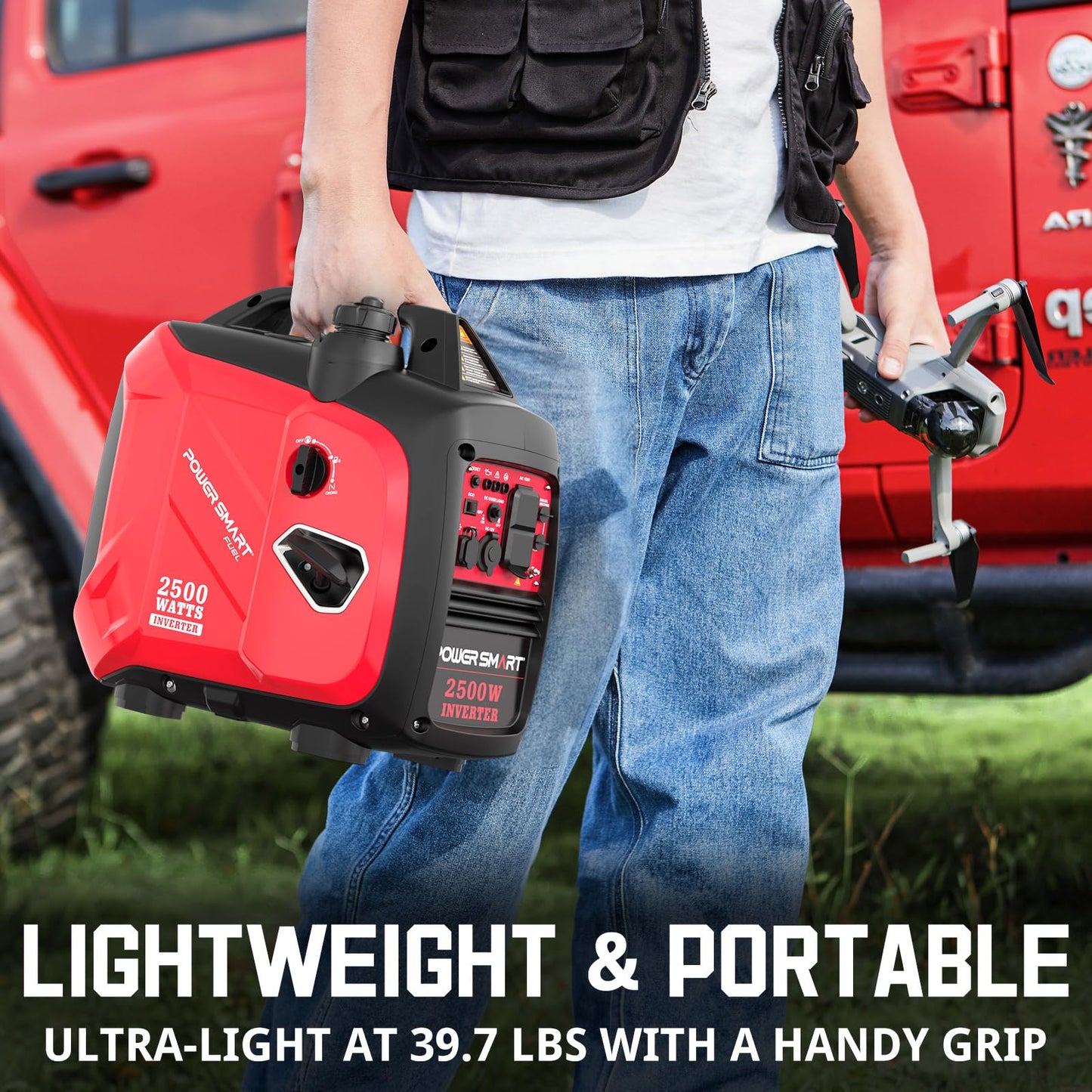 PowerSmart 2500-Watt Gas Powered Portable Inverter Generator, Super Quiet for Camping, Tailgating, Home Emergency Use, Ultra Lightweight, EPA Compliant