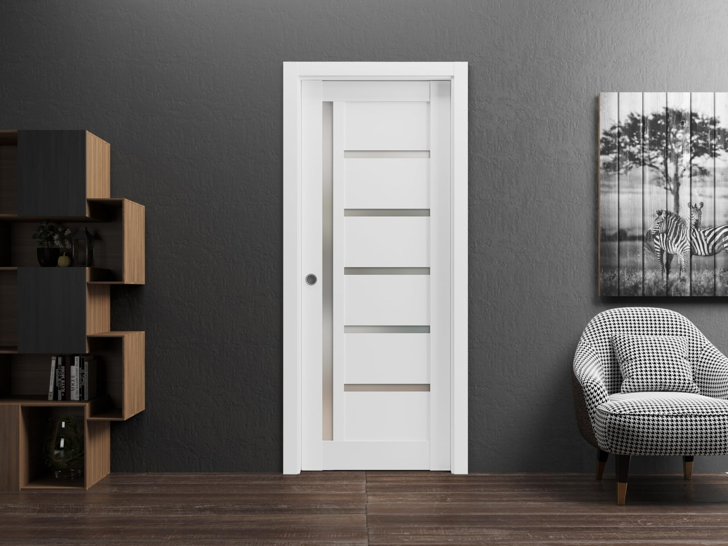 SARTODOORS Quadro 4088 Interior Door Slab 42 x 84 in, White Frosted Glass, Solid MDF Core, Unfinished for Hardware