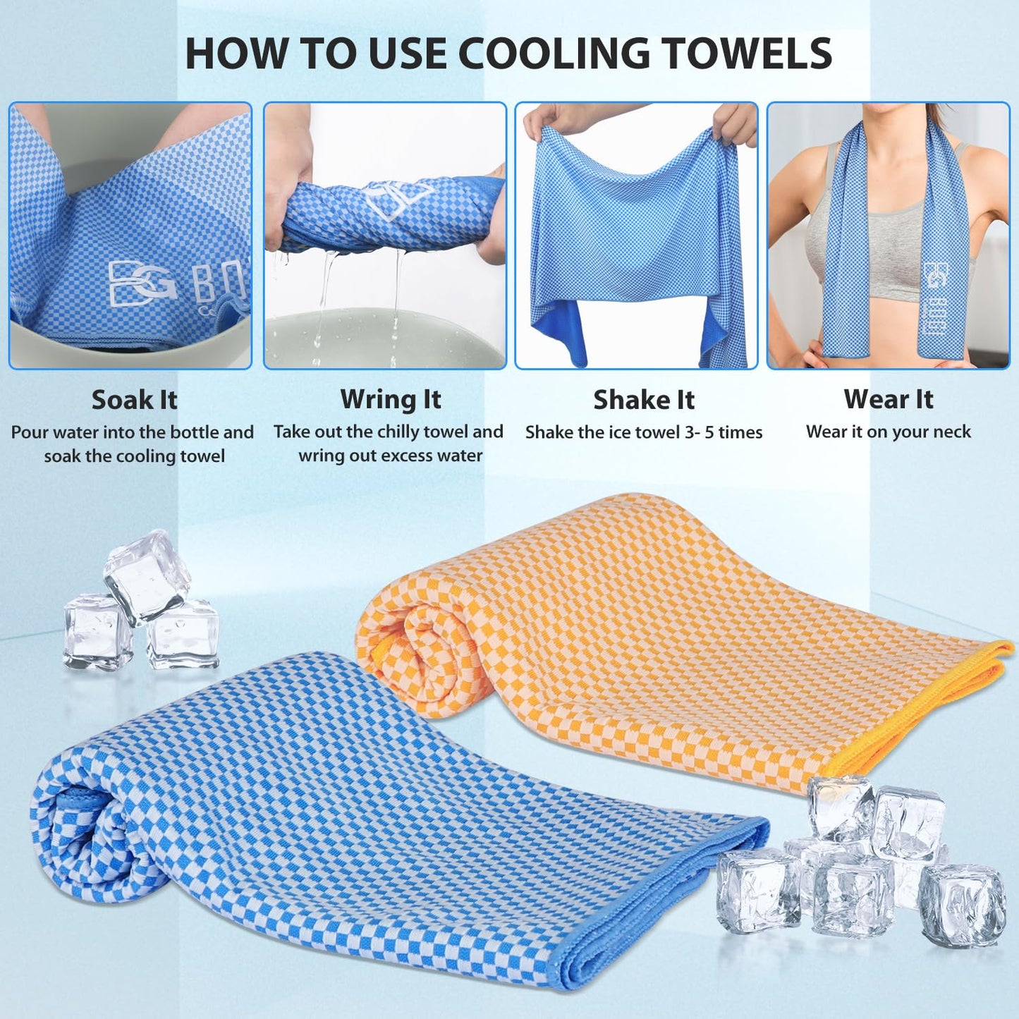 BOGI 2 Pack Cooling Towel, Cooling Towels for Neck and Face-40"x12"- Ice Towel for Instant Cooling, Soft Breathable Chilly Towel, Stay Cool for Yoga, Sport, Gym, Camping & More Activities(Blue+Pink)
