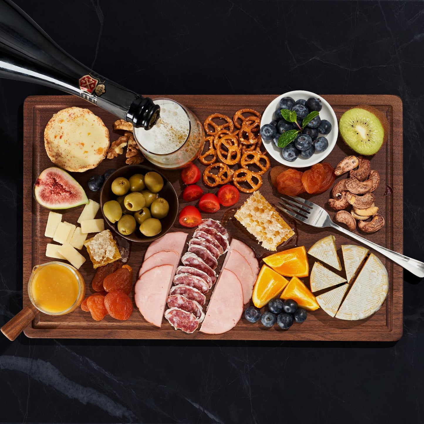 KOBACH Black Walnut Wood Cutting Board – 11"x17" Durable, Non-Toxic Double-Sided Wooden Chopping Board for Kitchen, Butcher Block with Juice Grooves