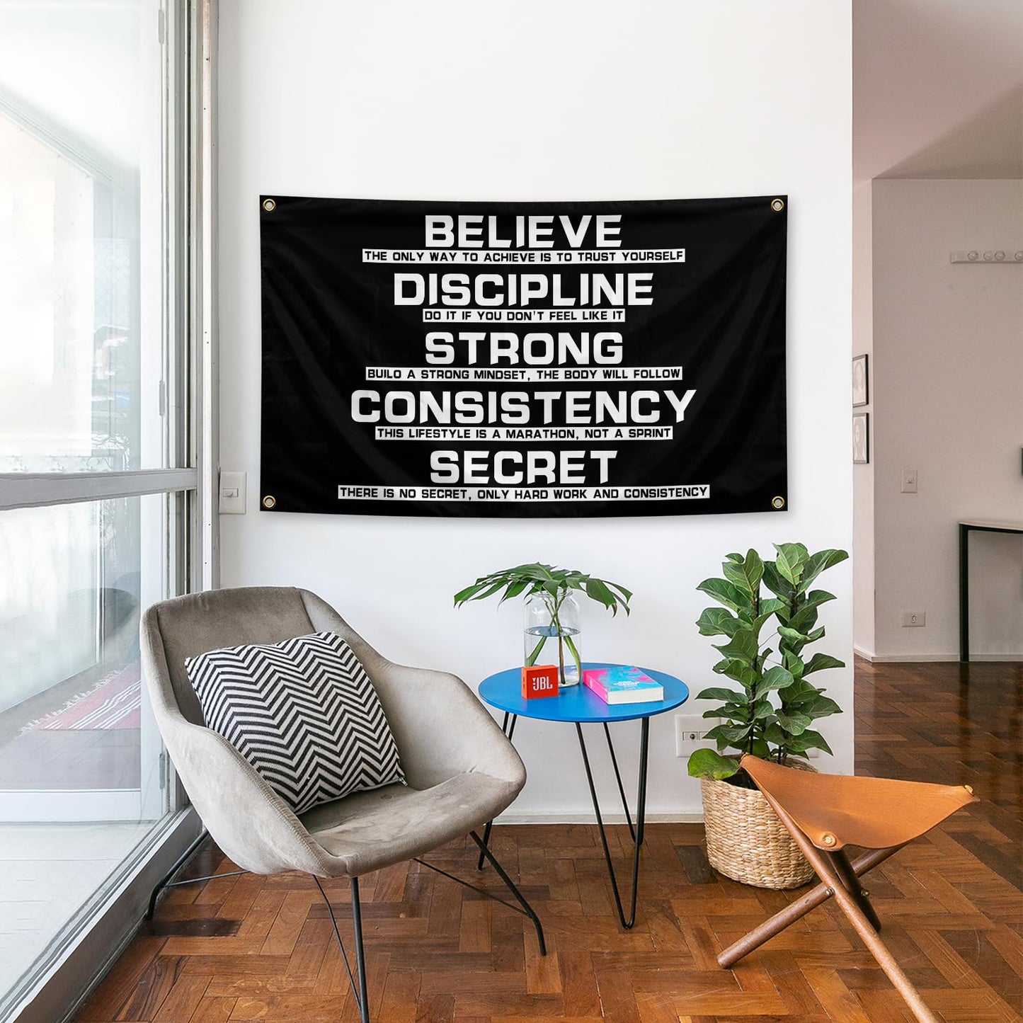 Believe Discipline Motivational Flag 3x5 Feet with 4 Brass Washers for College Dorm Study Man Cave Gym Office Bedroom Motivational Wall Decor. (Discipline Motivational Flag)
