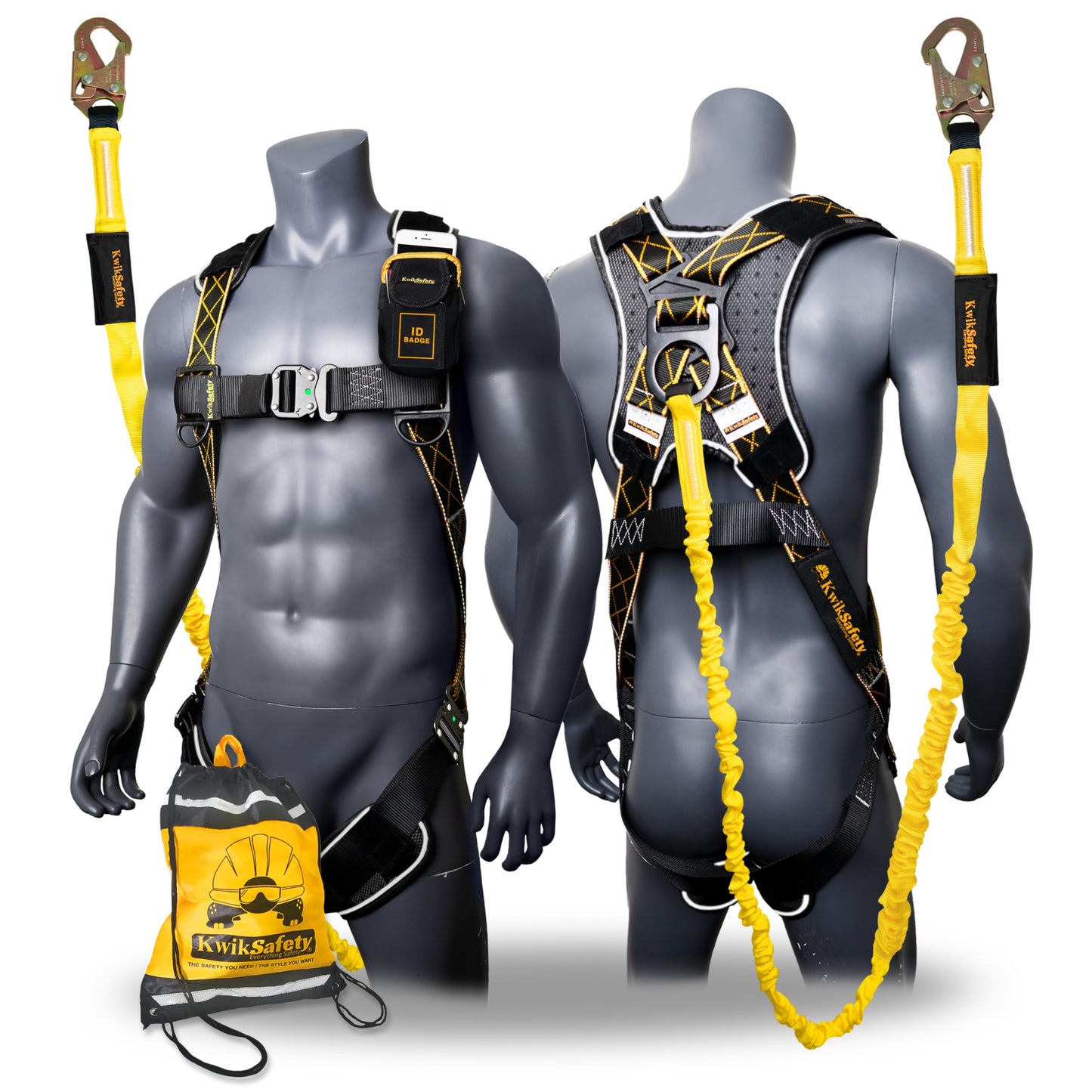 KwikSafety SCORPION DiamondBACK Safety Harness | Full Body Fall Protection Harness w/ 6ft Lanyard | Construction Roofing Gear | OSHA ANSI Compliant PPE