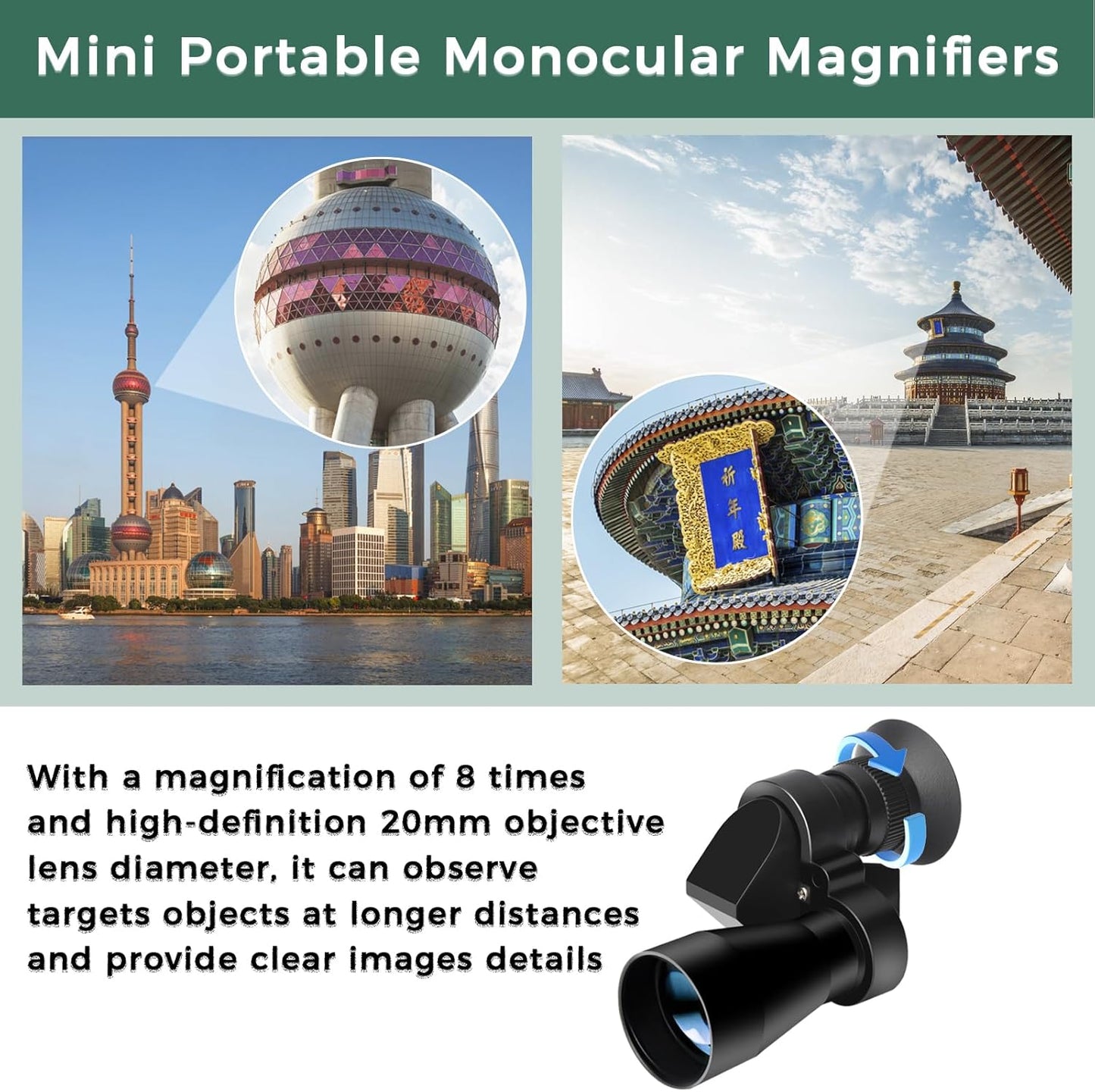 LIUQIJIA 8x20 Portable Monocular Telescope Mini Pocket Zoom Monocular Telescope Compact High Powered Adults Waterproof