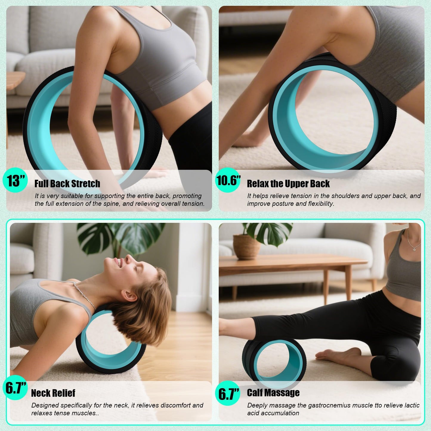 Zomyove 3 Pack Back Roller- Yoga Wheel for Back Pain Reliefn & Stretching, Back Wheel for Deep Tissue Massage, Foam Roller for Physical Therapy & Exercise