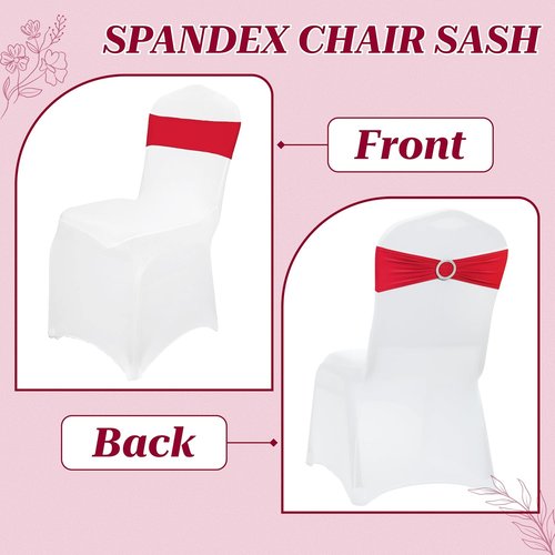 MDS Spandex Chair Sashes - 200 Pack Elastic Stretch Bands with Buckle Slider for Wedding Decor | Red