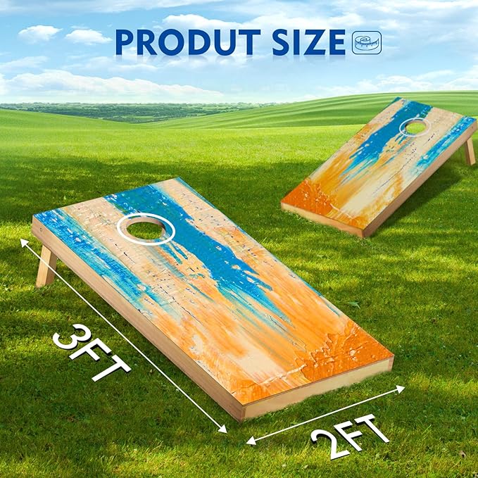 Cornhole Board Set, Regulation Size 4 x 2FT/3 x 2FT Solid Wood Corn Hole Game Set with 8 Bean Bags,2 Cornhole Boards and 1 Carry Bag for Outdoor Beach Toss Games Competitions