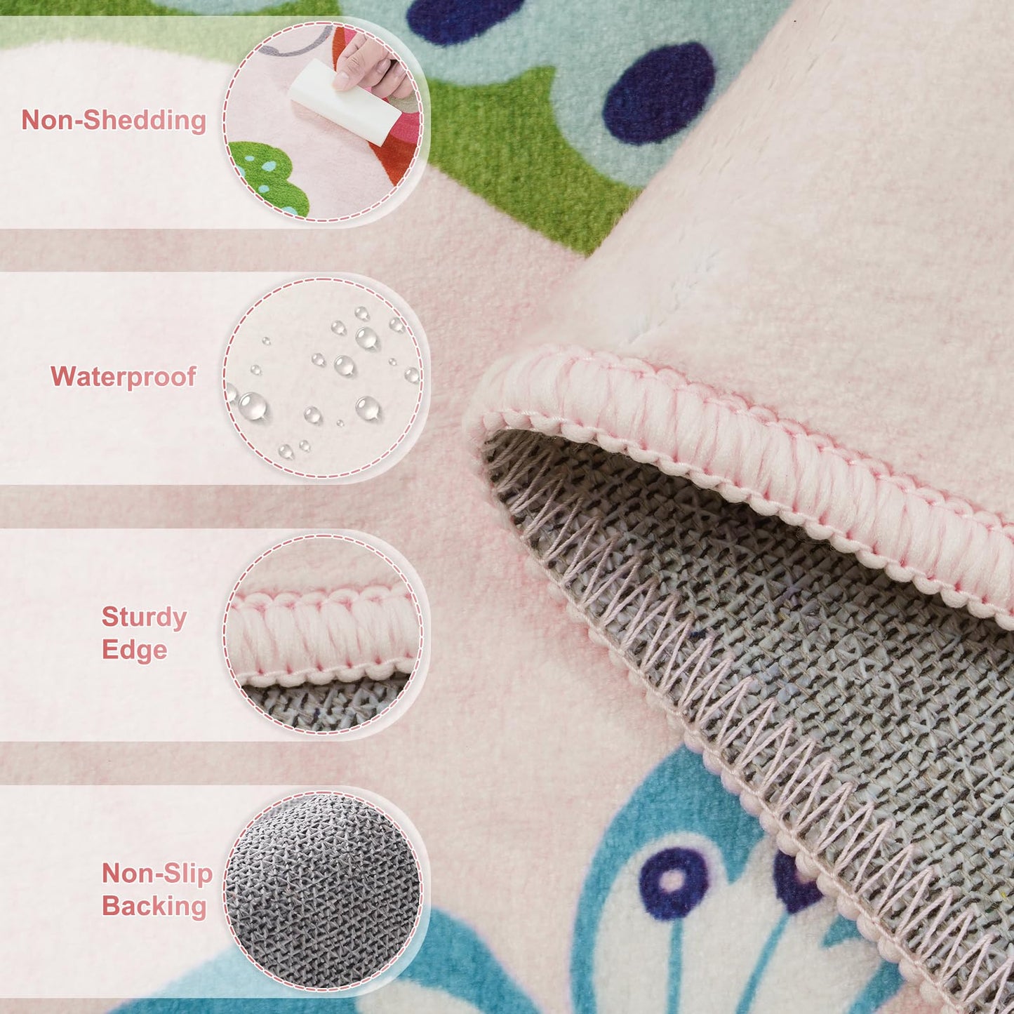 STARUIA Washable Pink Rugs for Girls Bedroom, 5x7 Soft Butterfly Rug Kids Rugs for Playroom Nursery, Non Slip Baby Toddler Carpet for Kids Room Daycare Tent Dorm Castle Indoor Decor