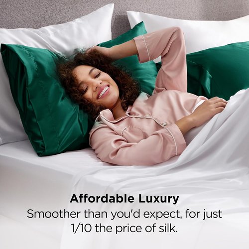 Bedsure Satin Pillowcase - Luxurious Silk-Like Feel | Standard Size Dark Green, 20x26 Inches, 2-Pack