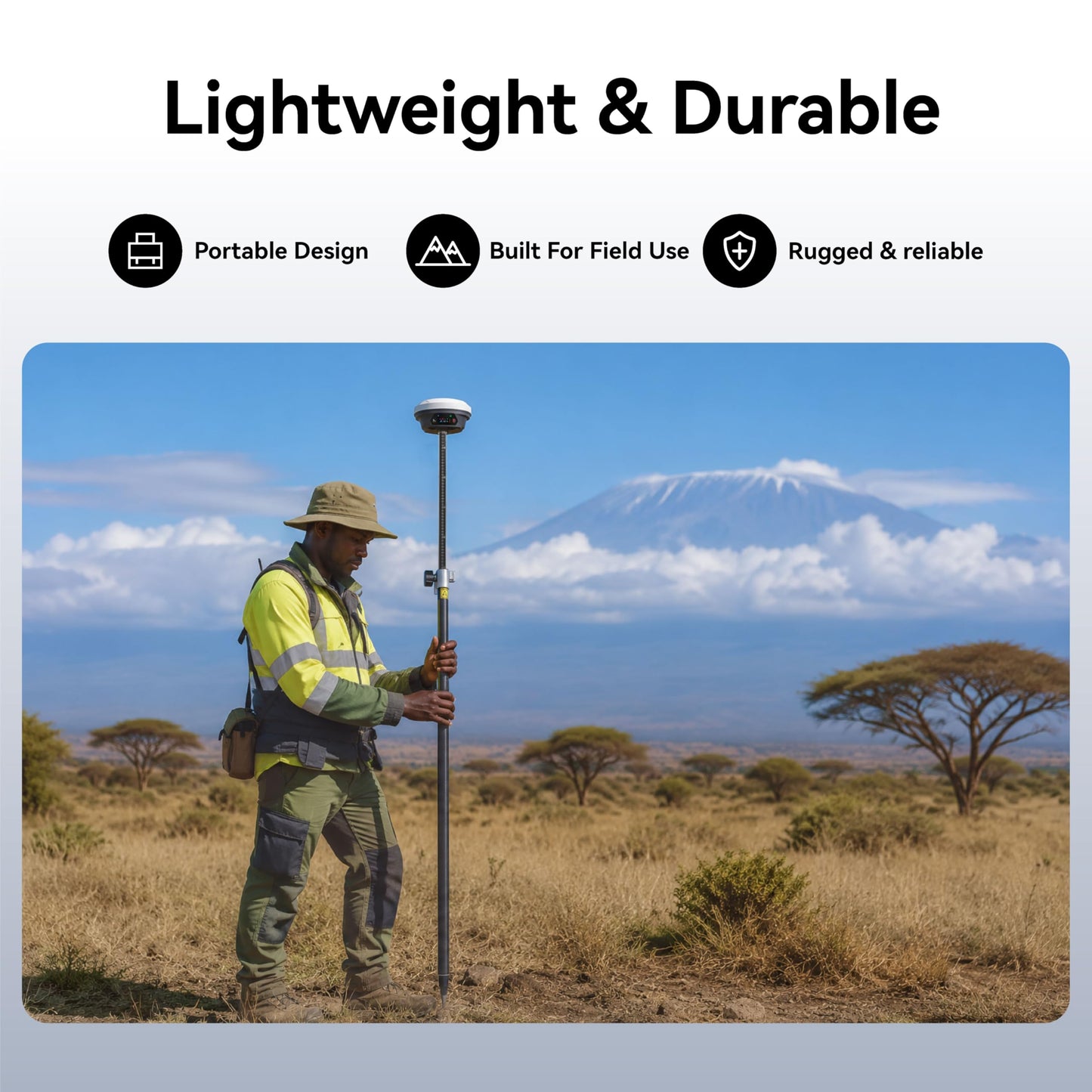 2.2 m / 7.22 ft Self-Locking Fiberglass GPS Survey Pole, GNSS Rover Rod Compatible with Trimble, 5/8″ Thread, 125–220 cm Adjustable, Twist-Lock, Lightweight Oxford Carry Bag for RTK Land Surveying