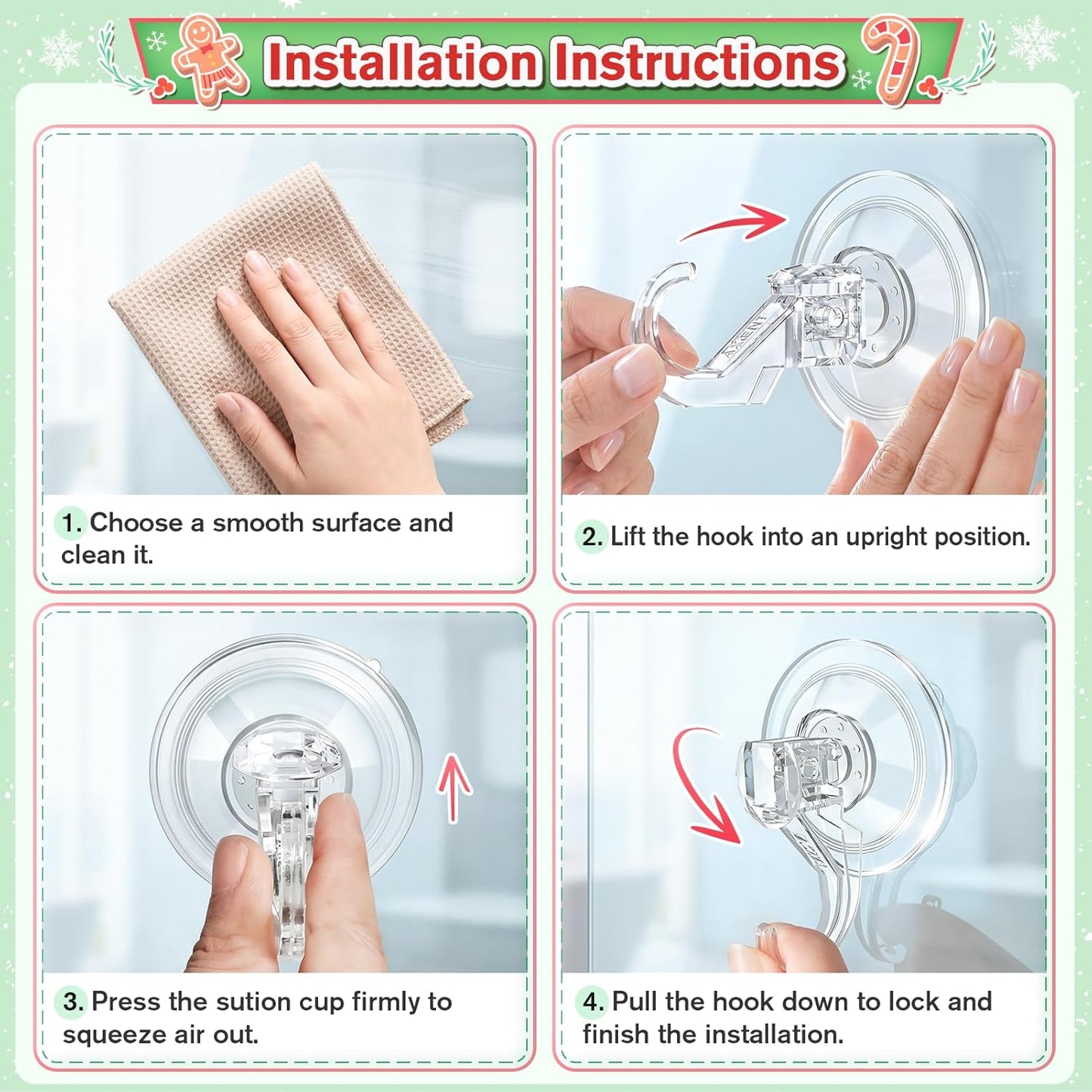 VIS'V Wreath Hanger - Heavy Duty Suction Cup Hooks | 22 LB Capacity, Clear, 2 Pack, Removable & Reusable