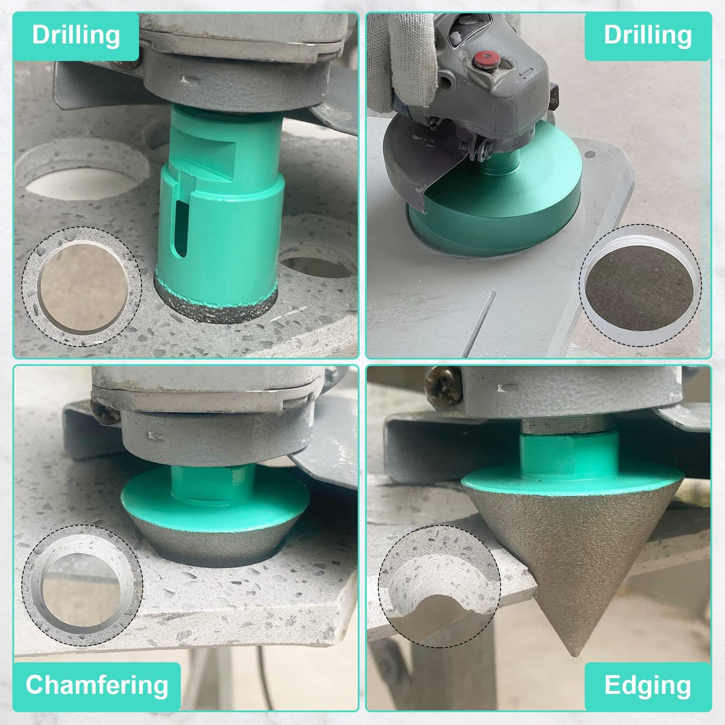 LEKOMESH Diamond Core Drill Bits Set 7pcs Tile Hole Saw Kit for Porcelain Tile Ceramic Marble Brick Concrete with 5/8"-11 Thread and LEKOMESH Diamond Grinding Cup Wheel