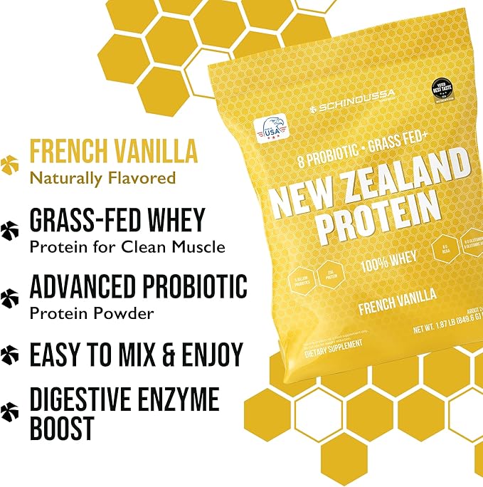 Probiotic Whey Protein Powder | Grass-Fed | Vanilla | 2 lb | Gut Health & Immune Support | 8 Probiotic Strains | Protein for Muscle Recovery & Digestive Health