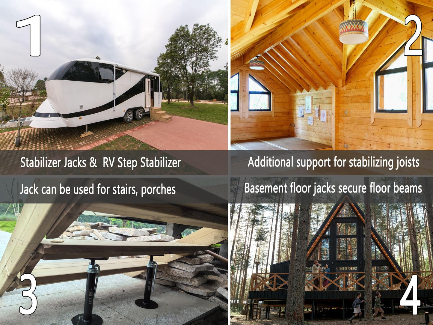 AOTUBEE House Floor Jacks, Basement Floor Jack for Leveling and stabilizing Stairs, Porches, Decks, Crawl Spaces, Sagging/Uneven Floors and RV Camper Step Stabilizer, 4 Pack, 11" - 16"