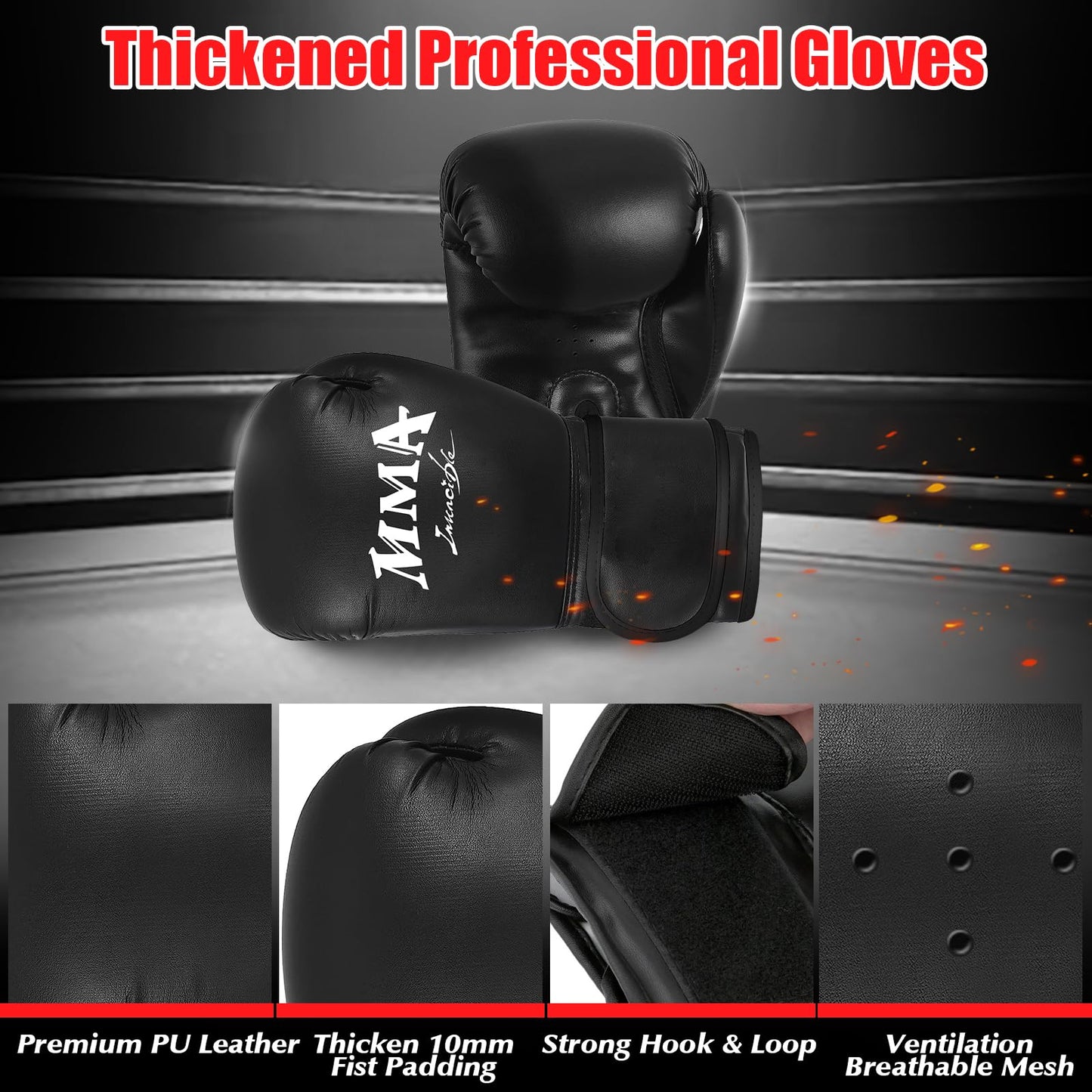 Filled Punching Bag for Adults, 4FT PU Leather Hanging Boxing Bag with 11lb Sponge Filler & 12OZ Boxing Gloves, Heavy Kicking Bag Boxing Equipment for MMA Training Karate Kickboxing