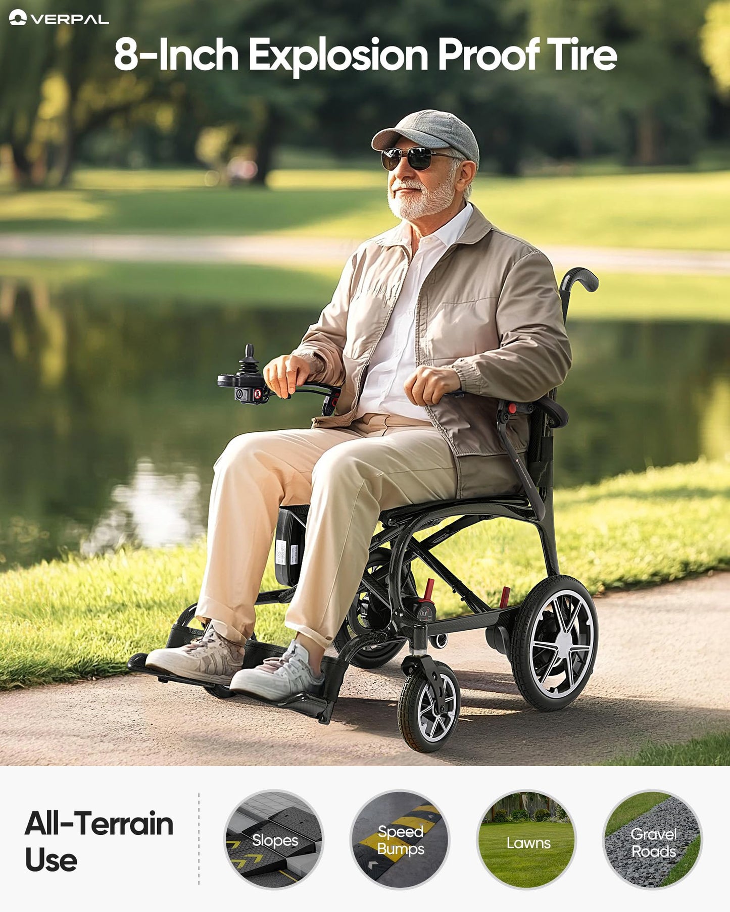 VERPAL 25.8lbs Real Carbon Fiber Ultralight Electric Wheelchairs, FDA Certification Professional Foldable Lightweight Electric Wheelchairs for Adults, Senior, Patient, 12 Miles, 300 LBS Capacity