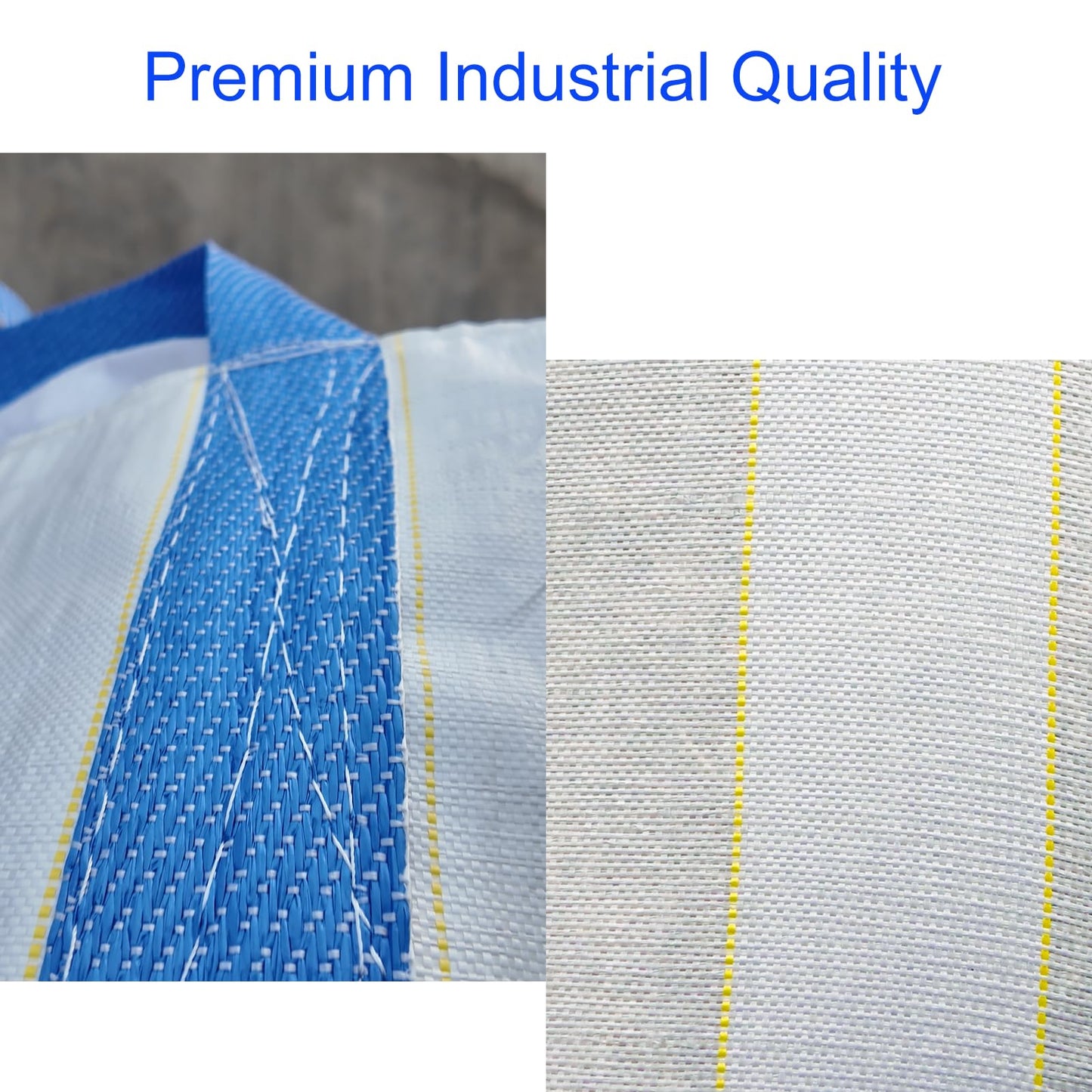FIBC Bulk Bags 35x35x43 Inch, 2200 lbs. Capacity, 10 Pack, Double Warp Woven Polypropylene, Heavy Duty Ton Bags with Duffel Top & Flat Bottom, UV Resistant 4 Loops for Gravel, Grain, etc