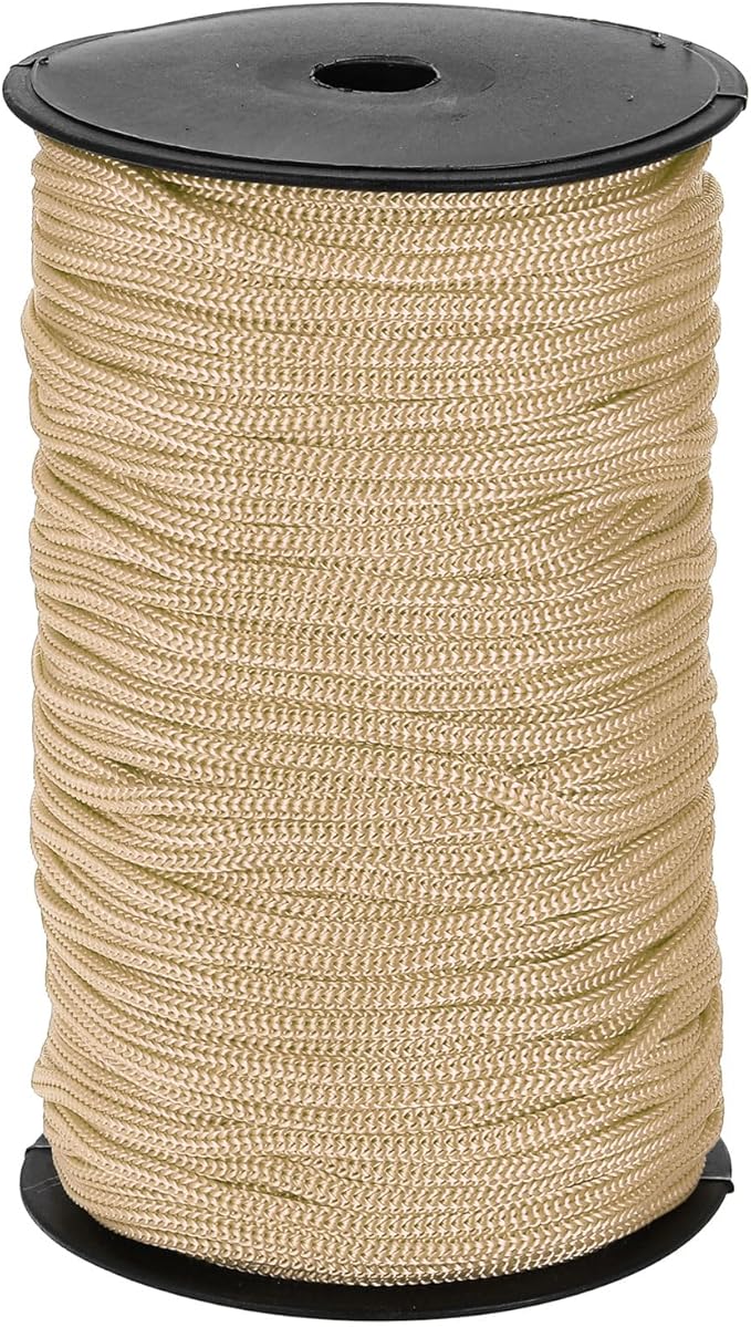 MECCANIXITY 3/16 Inch Polypropylene Rope Braided Ropes, 328ft Nylon Rope Hollow Utility Cord for Clothesline, Camping, Hiking, Outdoor, Khaki